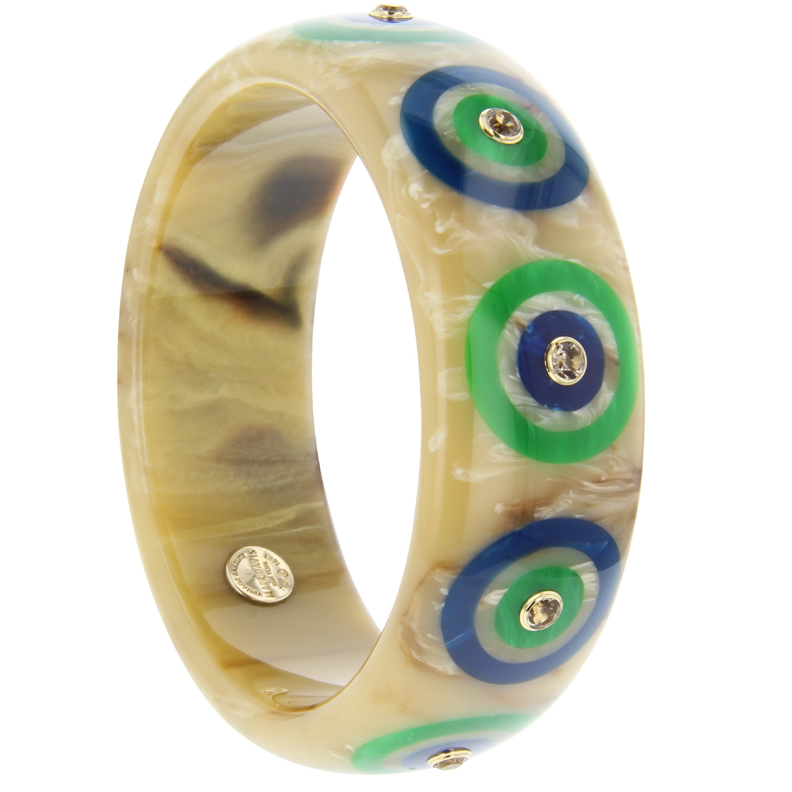 Aimee Bangle | Bullseye pattern bangle with inlay and stones.