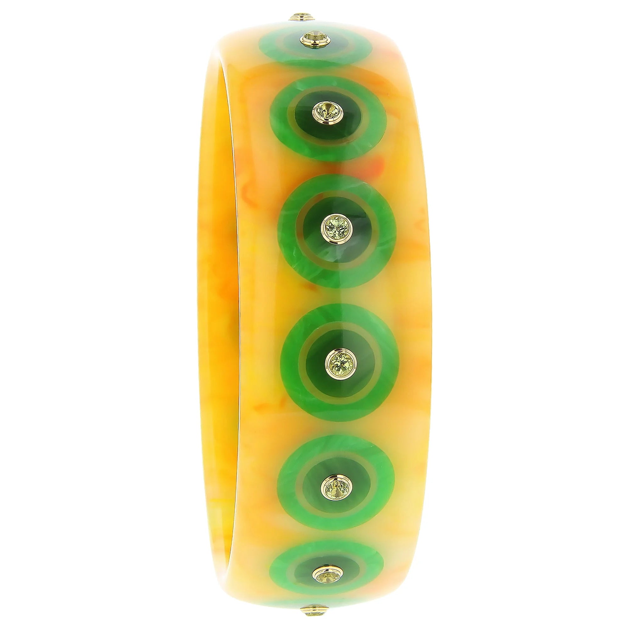 Aimee Bangle | Sunny yellow bakelite with inlay and stones.