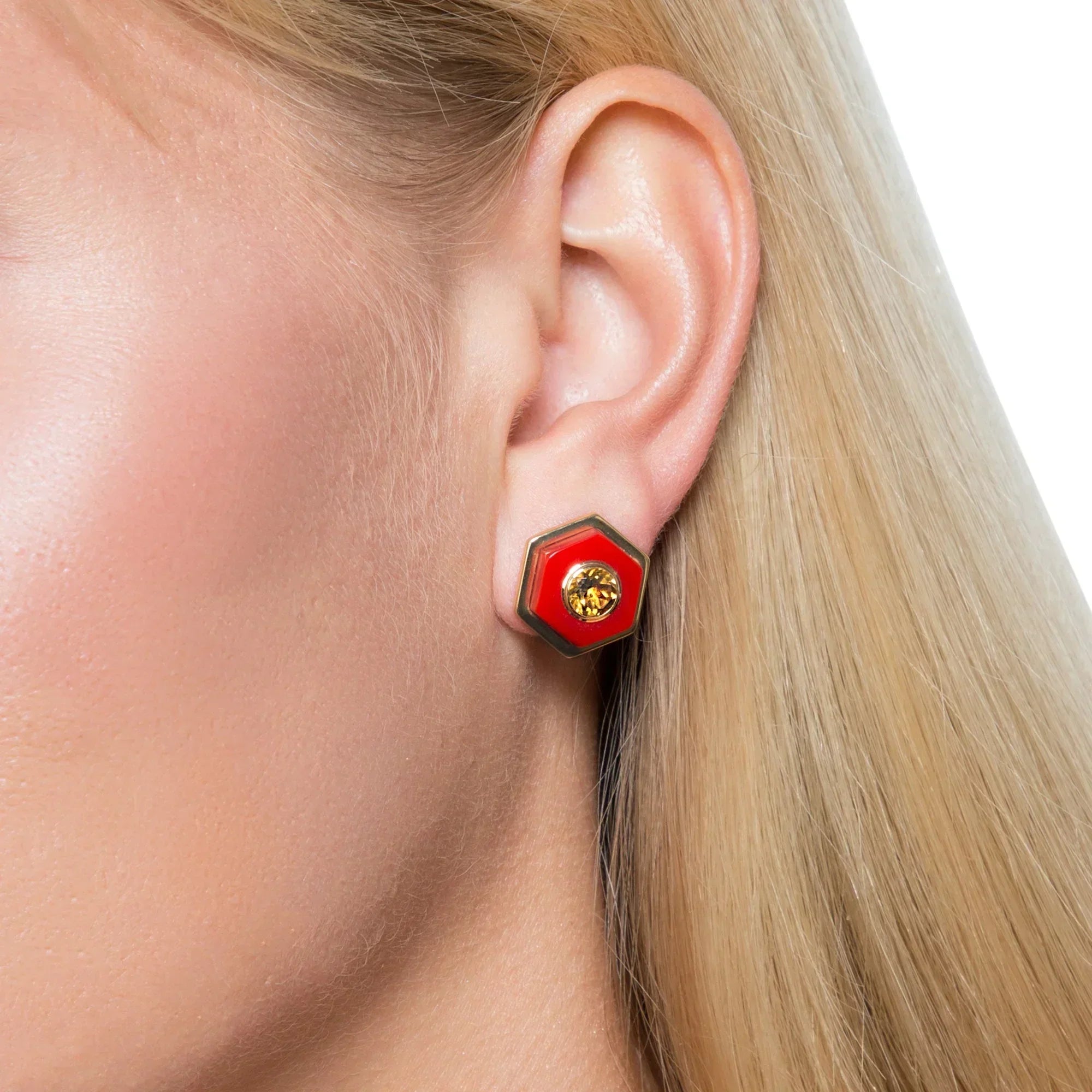 Ava Earrings | Carnelian red stud earrings with stones.