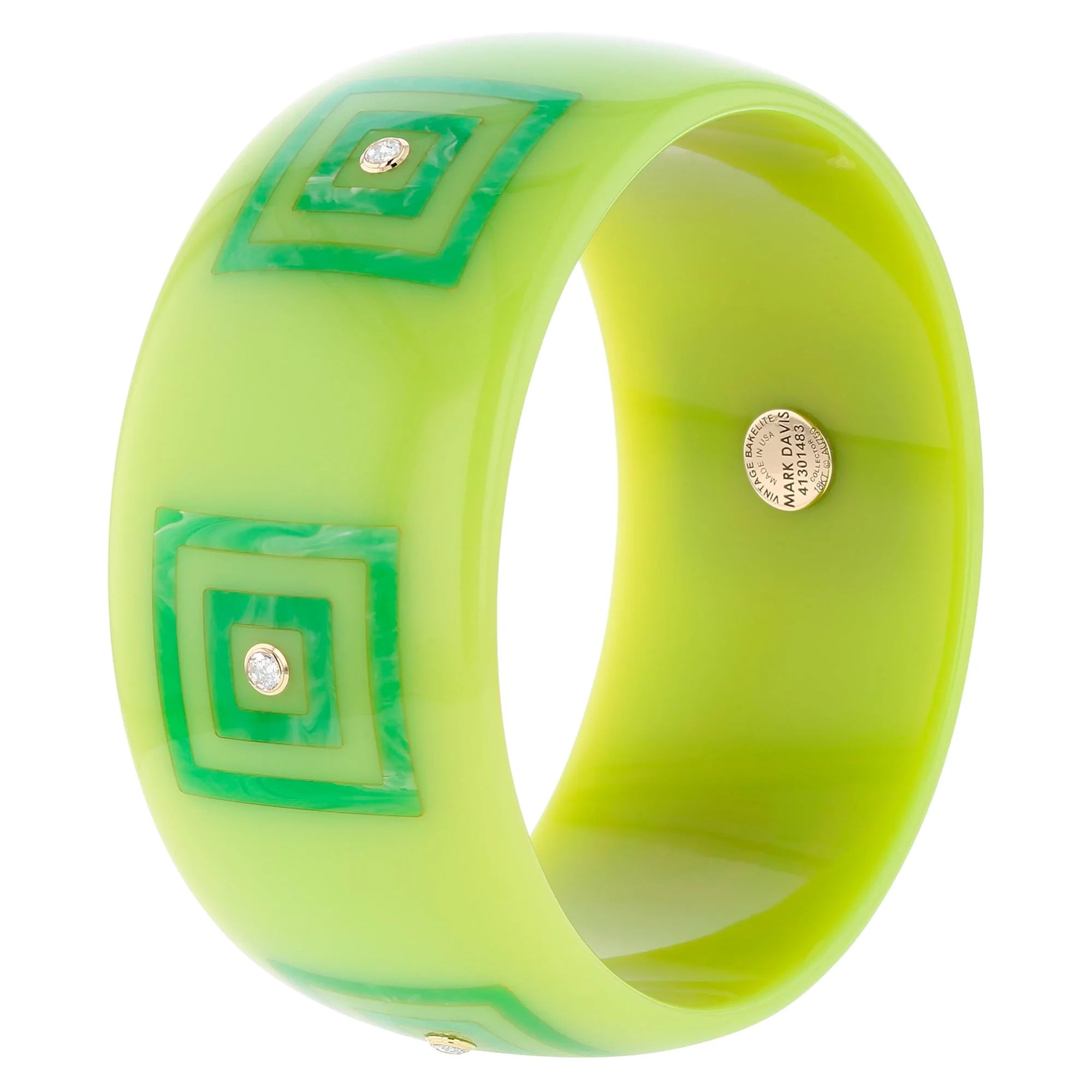 Billie Bangle | Cyan green bakelite with inlay and stones.