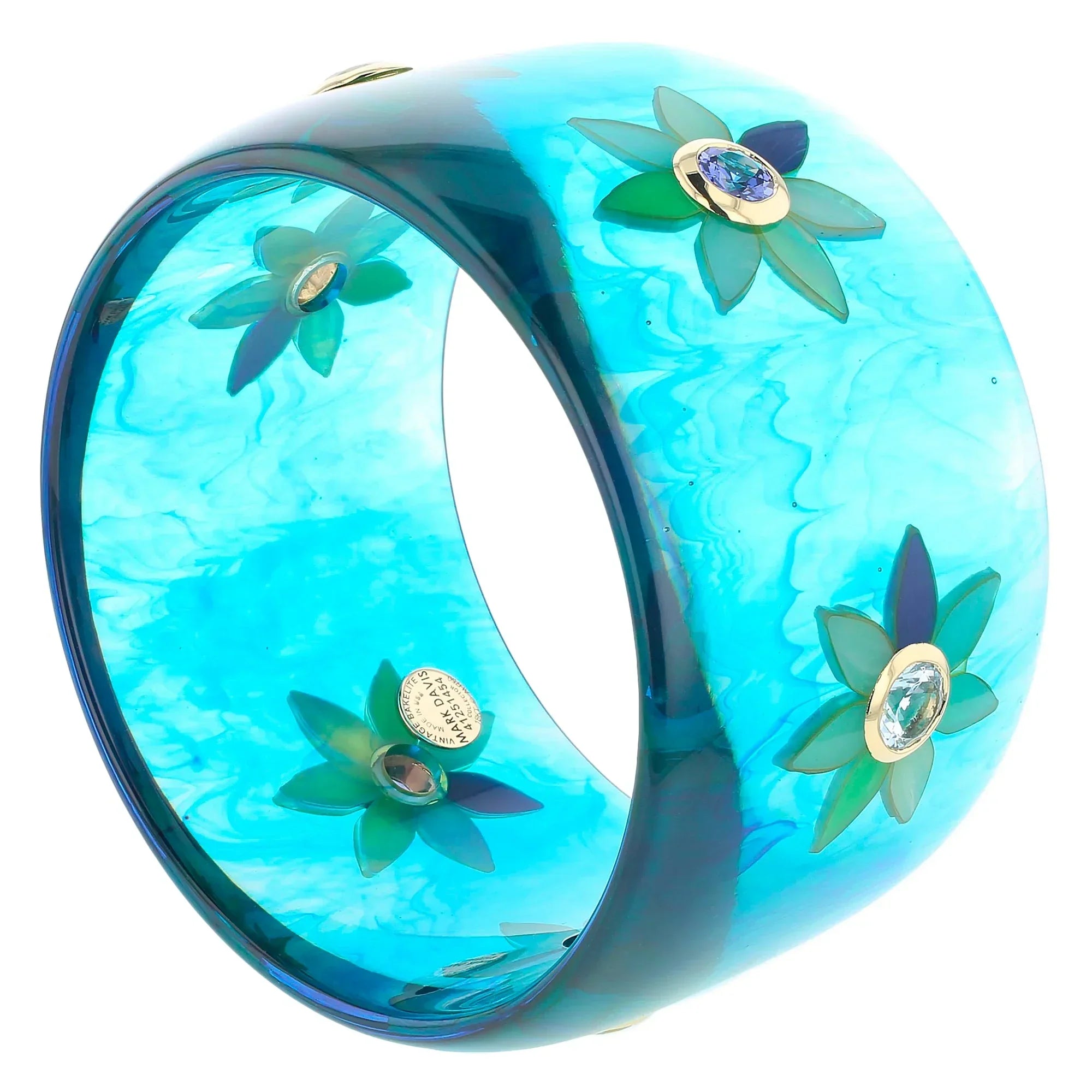 Blake Bangle | Blue Prystal bakelite with inlay and stones.