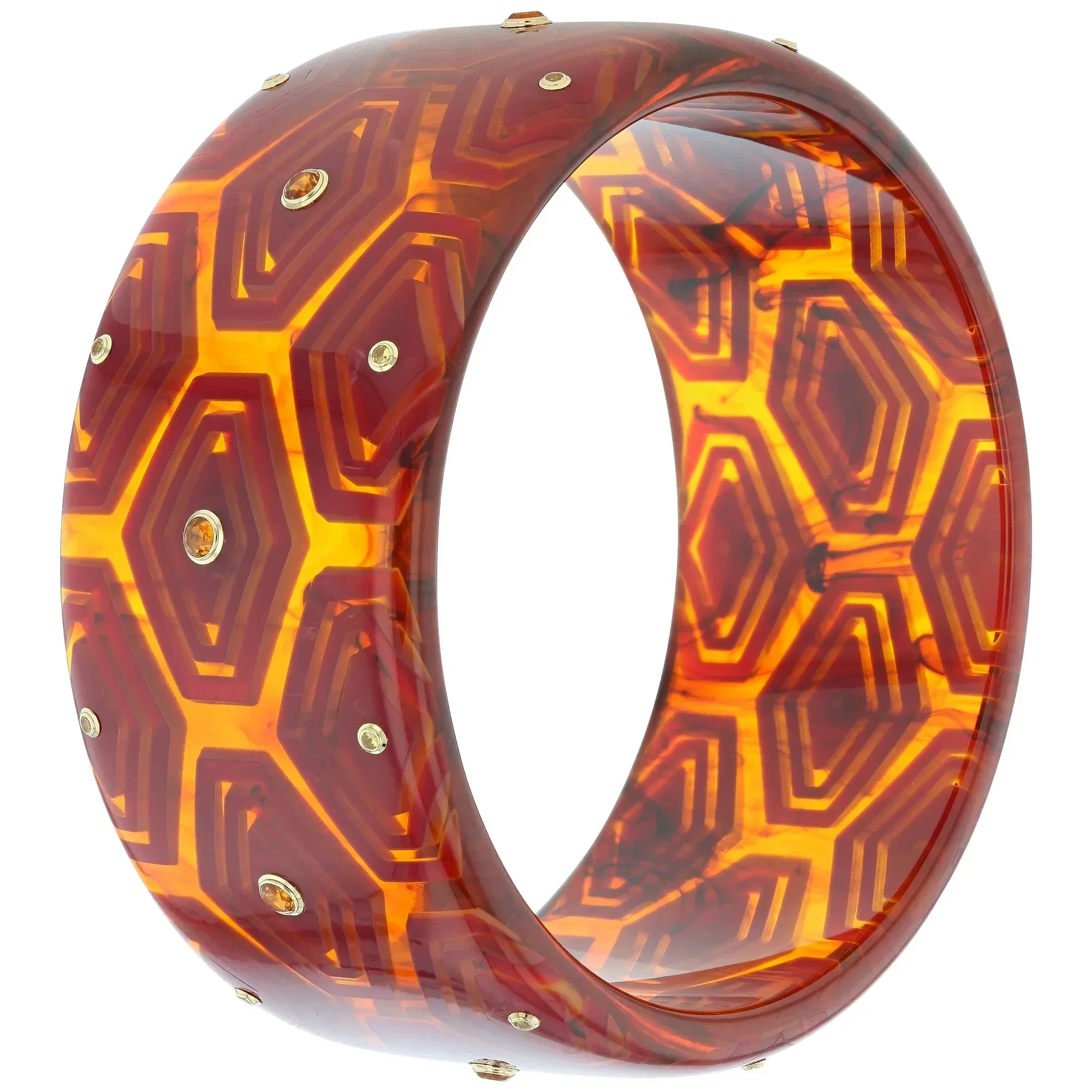 Brady III Bangle | Honey colored bakelite with inlay and stones.