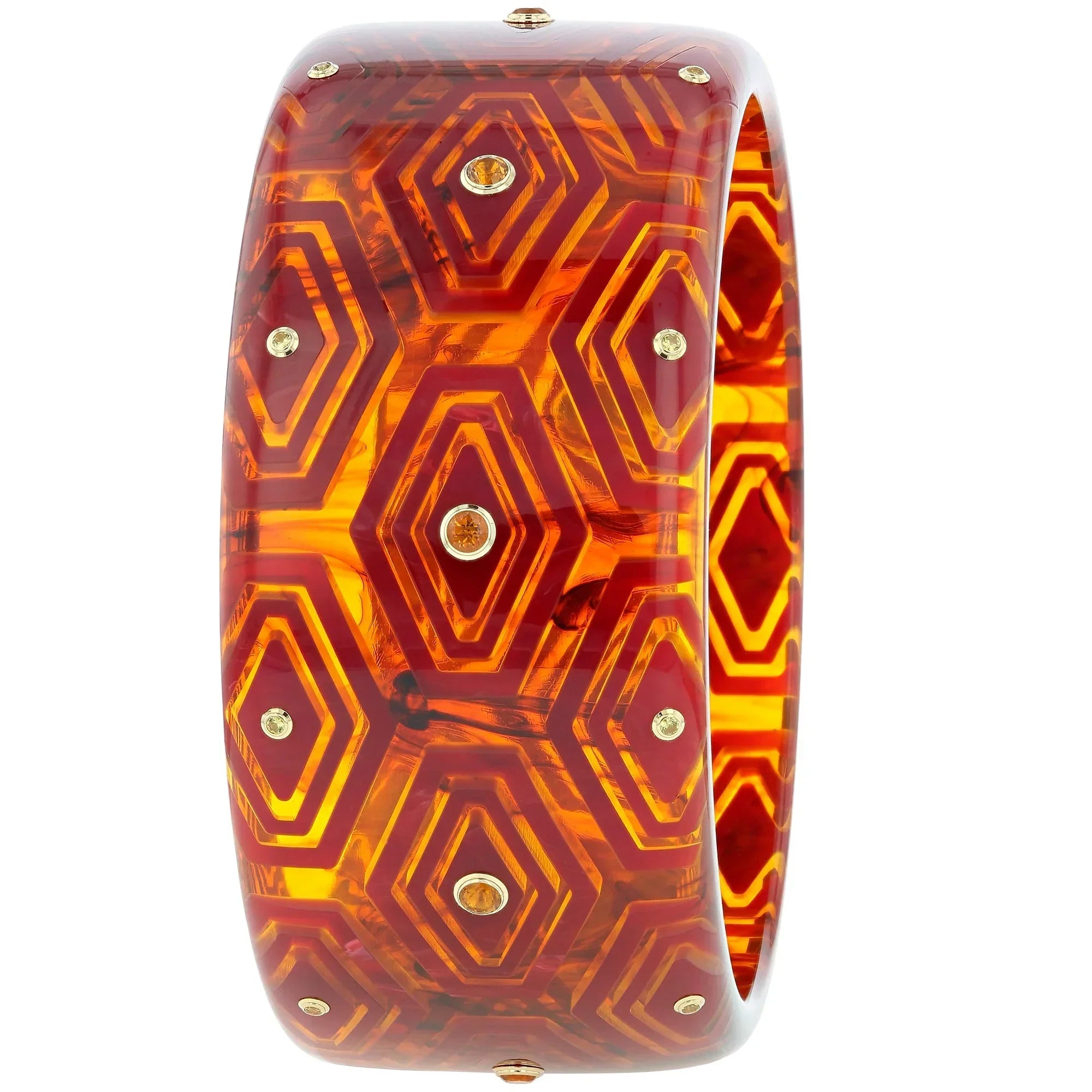 Brady III Bangle | Honey colored bangle with inlay and stones.