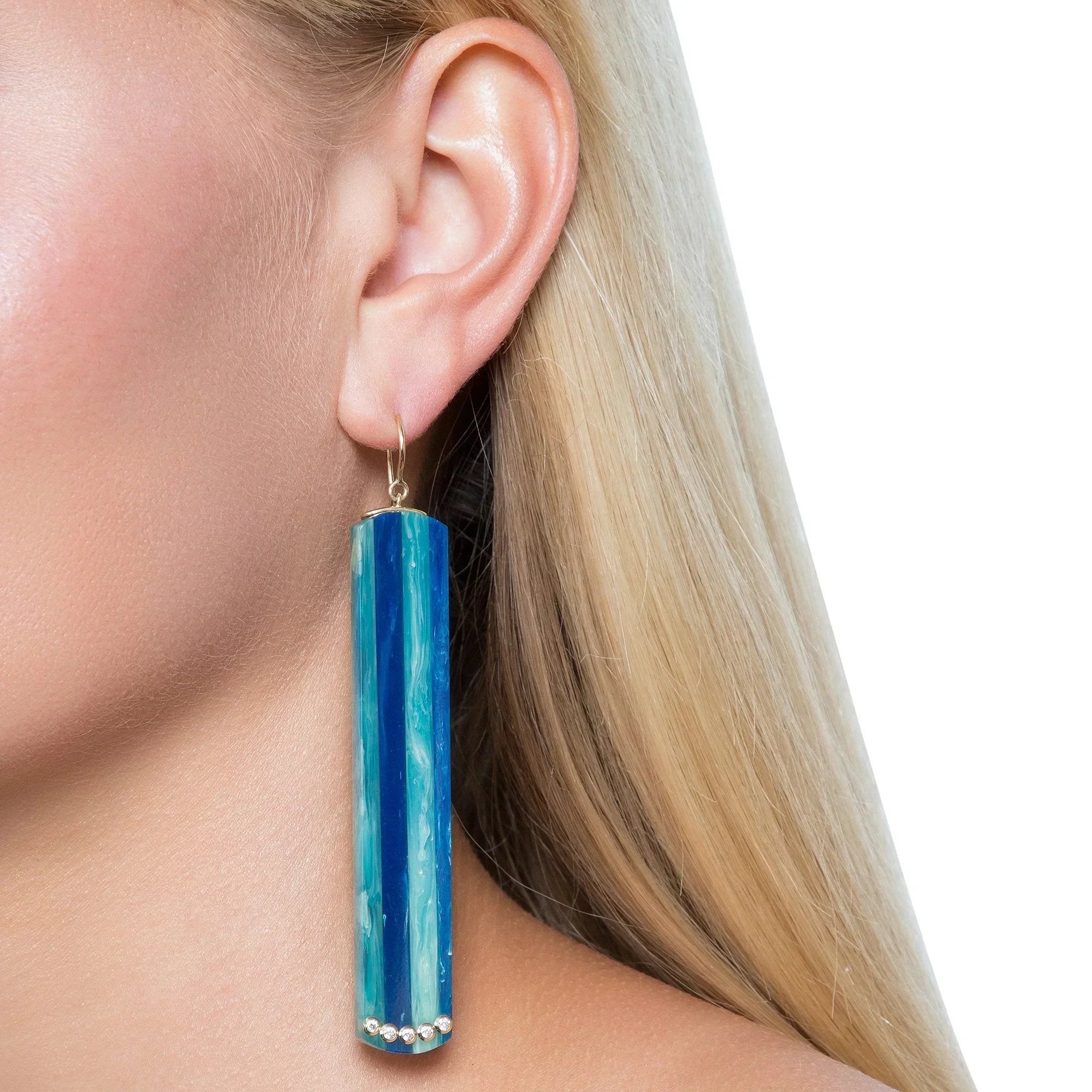 Cameron Earring | Long rectangular bakelite drop earrings with stones.