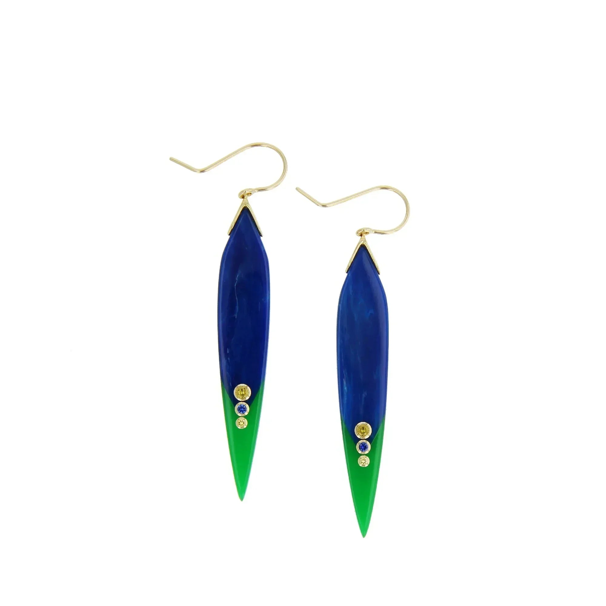 Camilla Earrings | Inverted flame shape bakelite drop earrings with stones. 