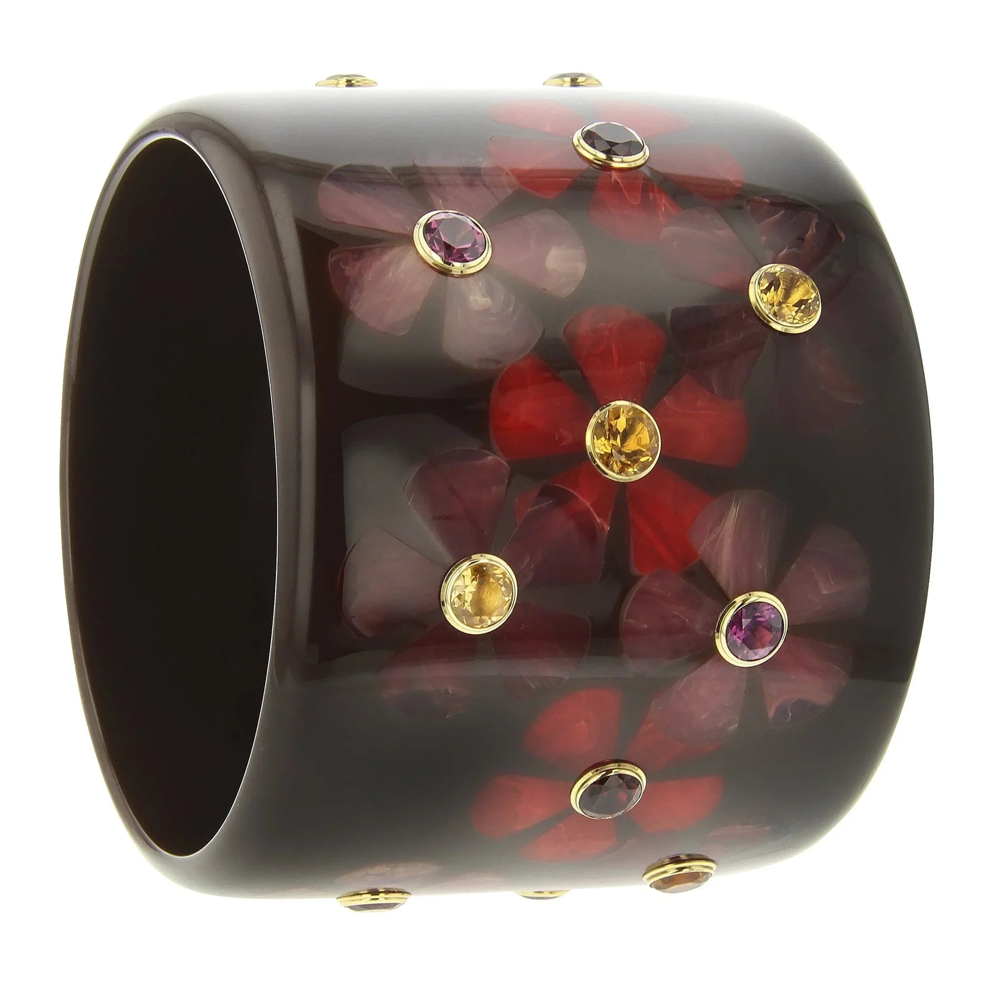 Camille Bangle | Floral bangle with inlay and stones.