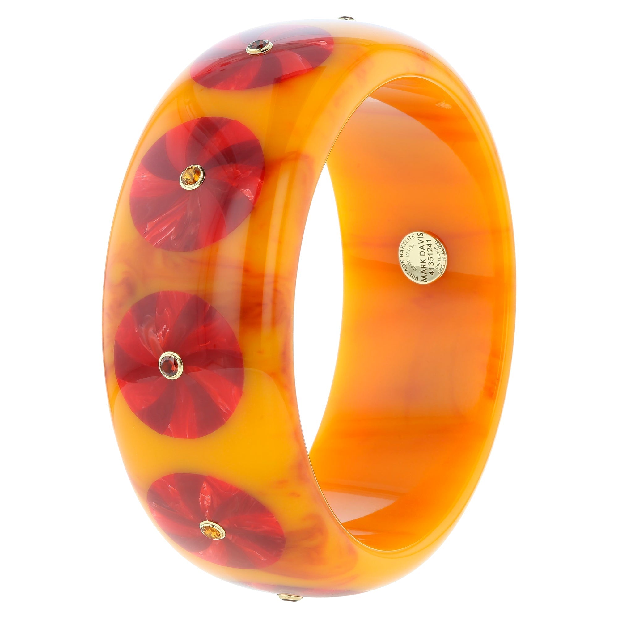 Candace Bangle | Bakelite bangle with candy shape inlay and stones.