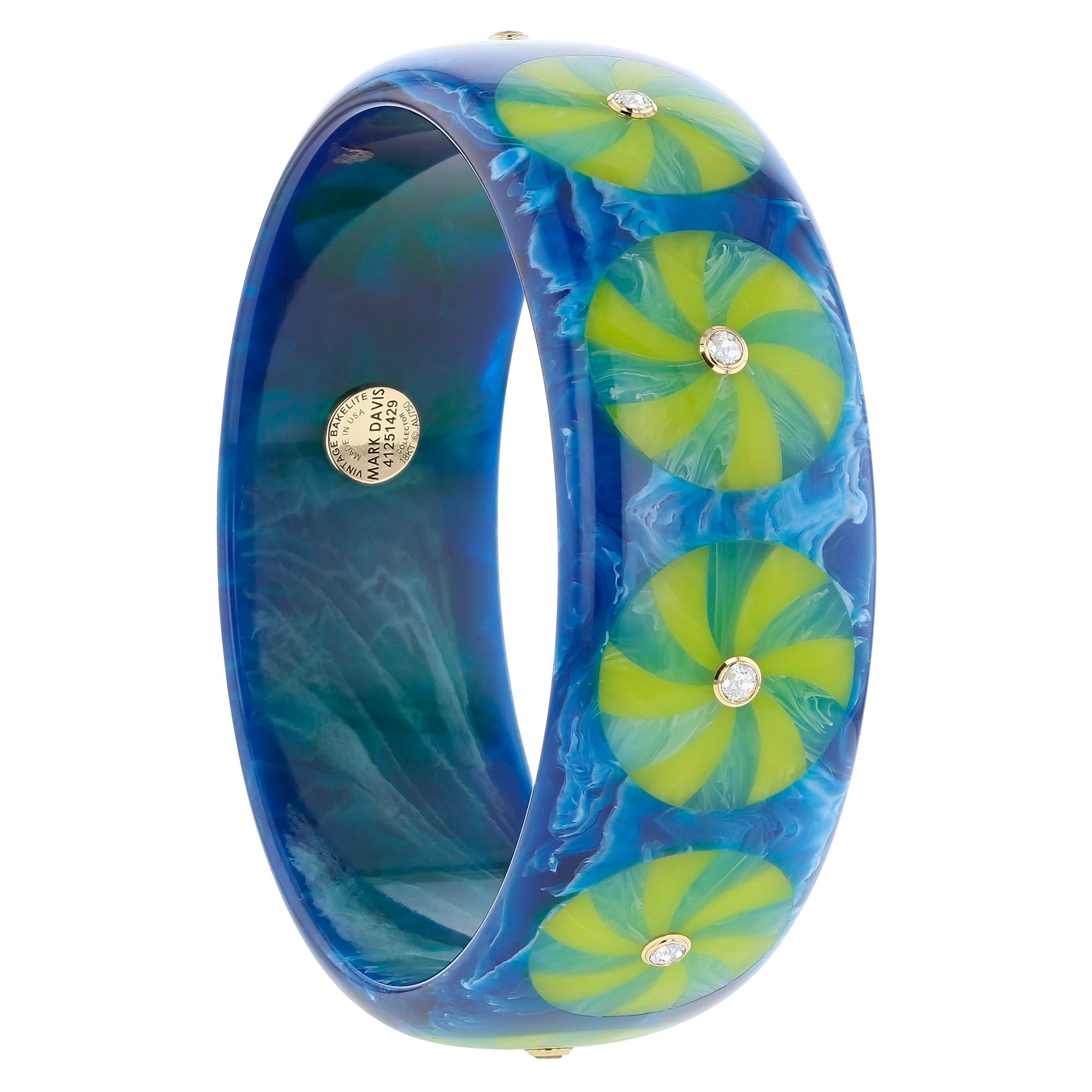 Candace Bangle | Bakelite bangle with inlay and stones, captivating marbling.