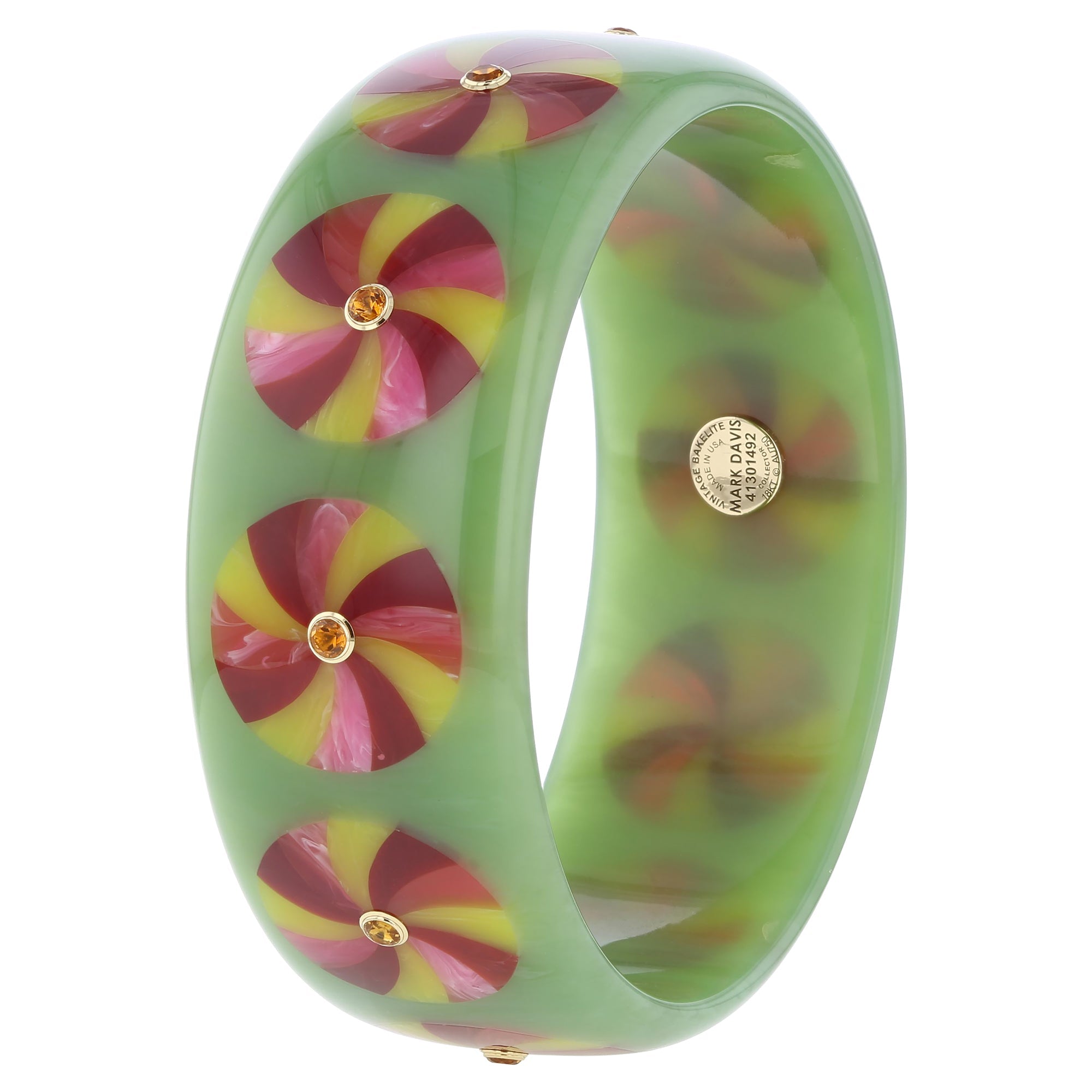 Candace Bangle | Bakelite With Pinwheel Inlay And Stones.