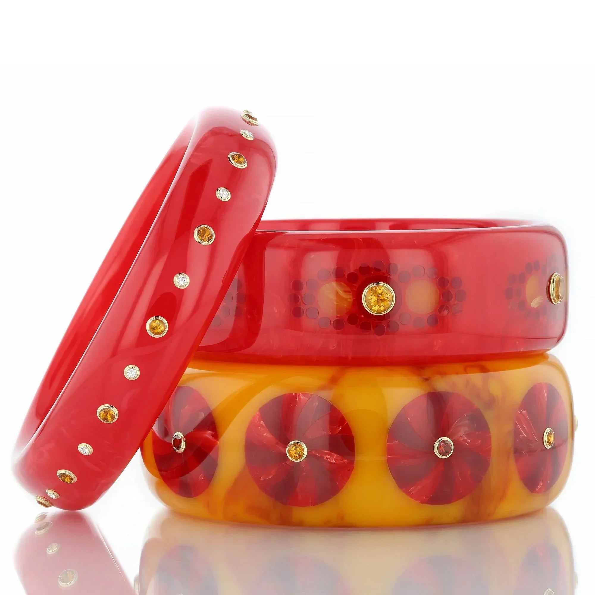 Candace Bangle | Bakelite bangle with candy shape inlay and stones.