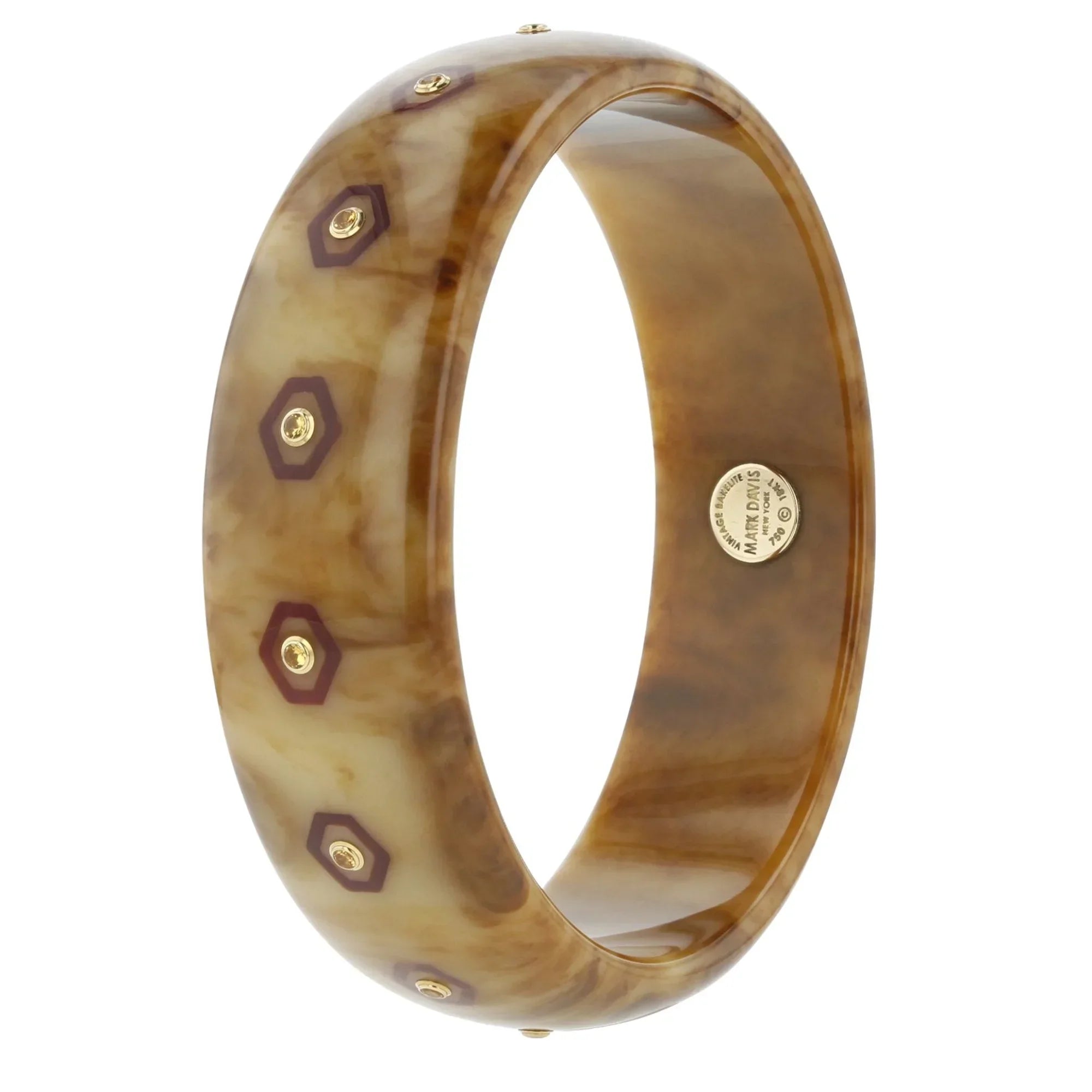 Cece Bangle | Cream and coffee marbled bangle with inlay and stones.