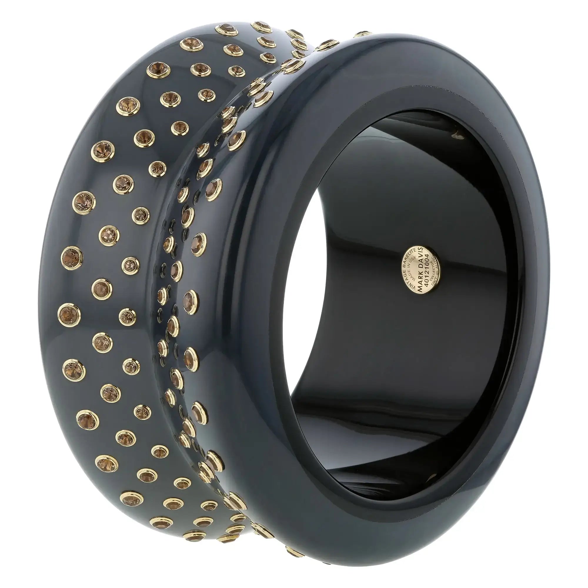 Celeste Bangle | Grey black bakelite with stones.