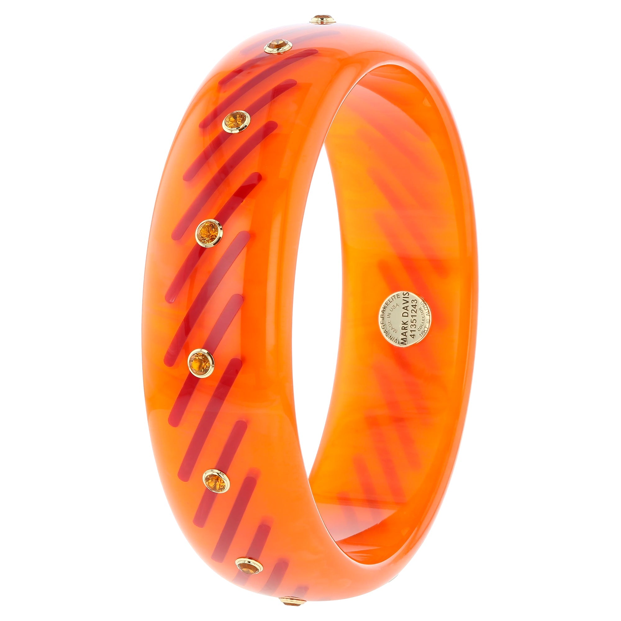 Clara Bangle | Bakelite bangle with a diagonal line inlay and stones.