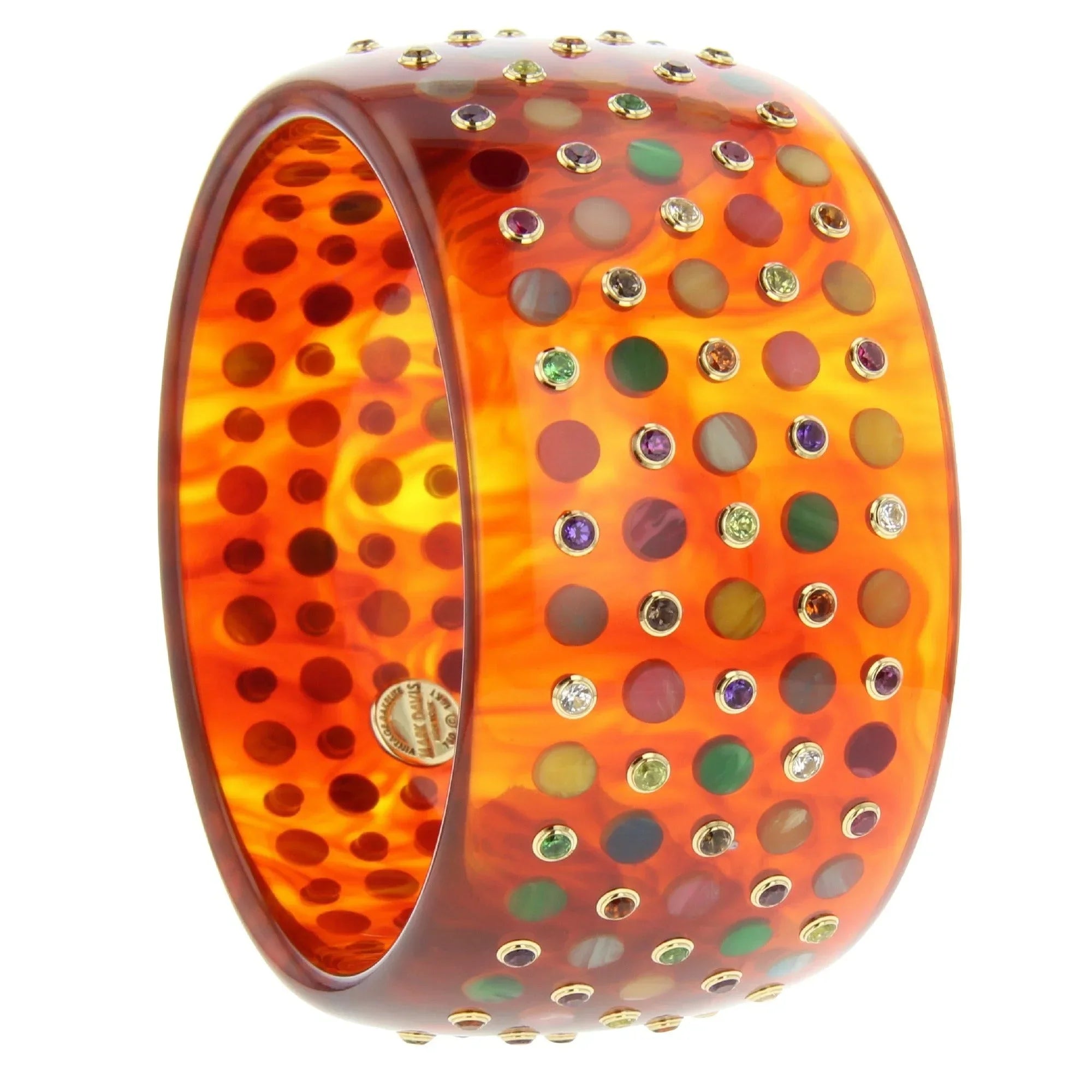 Dorothea V Bangle | Tortoise spotted bangle with inlay and stones.