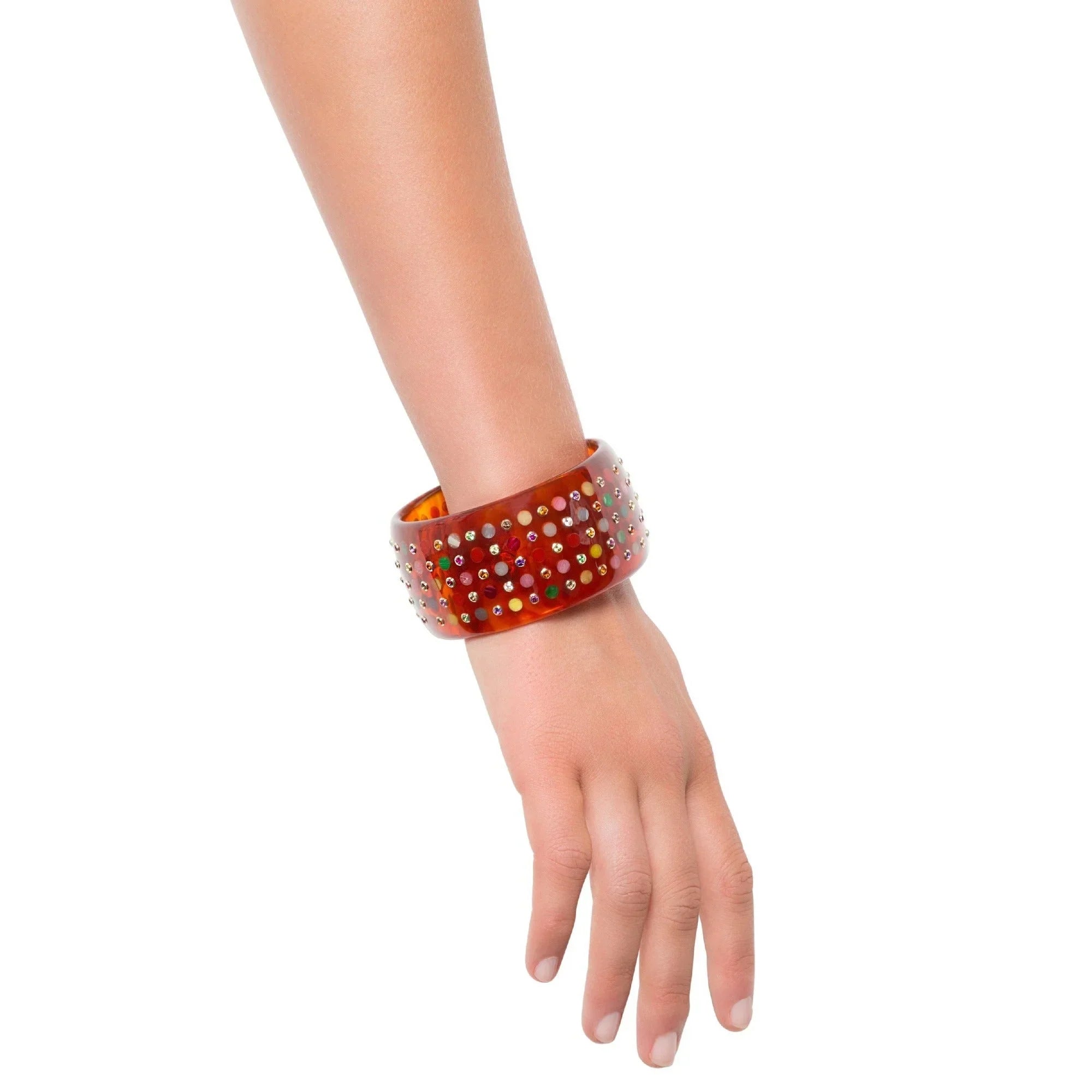 Dorothea V Bangle | Tortoise spotted bangle with inlay and stones.