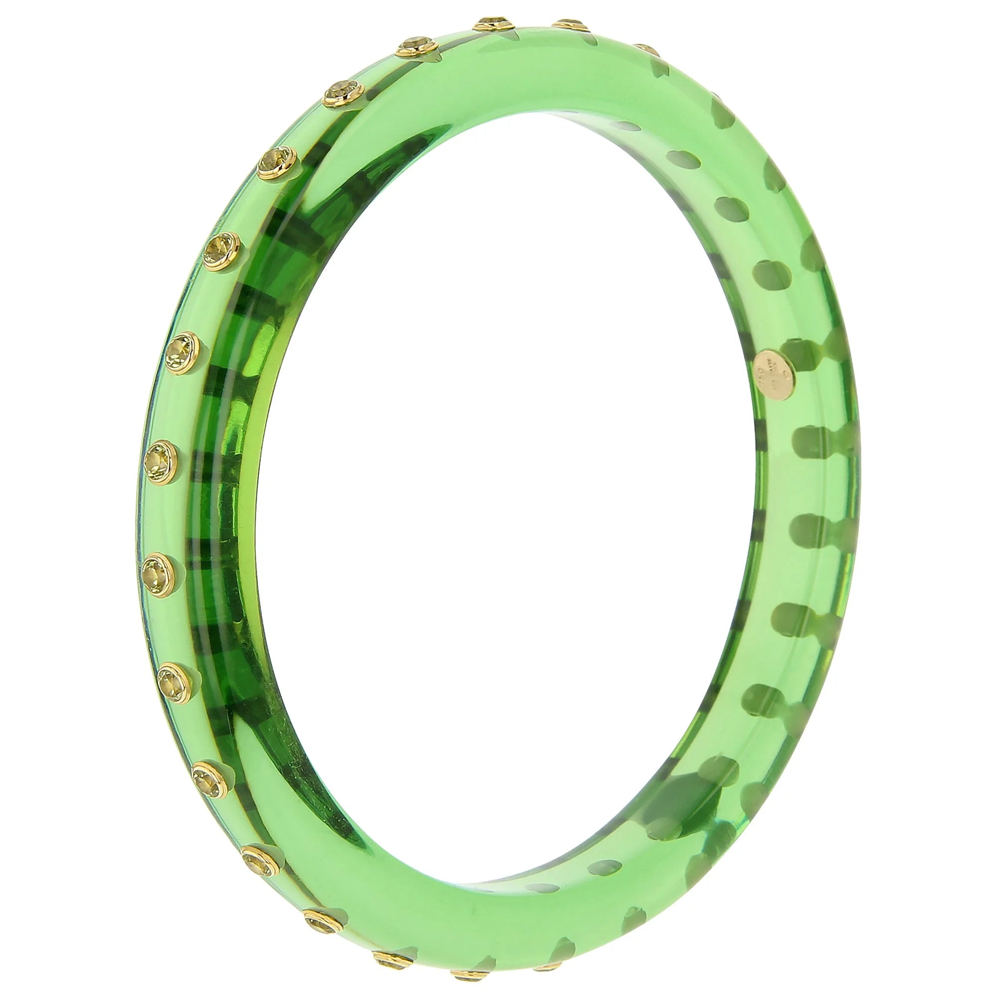 Evelyn Bangle | Prystal bakelite with inlay and stones.