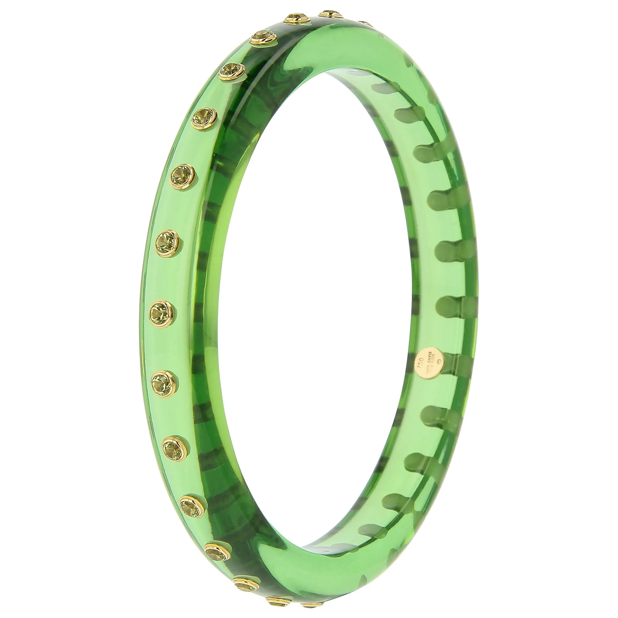 Evelyn Bangle | Prystal bakelite with inlay and stones.