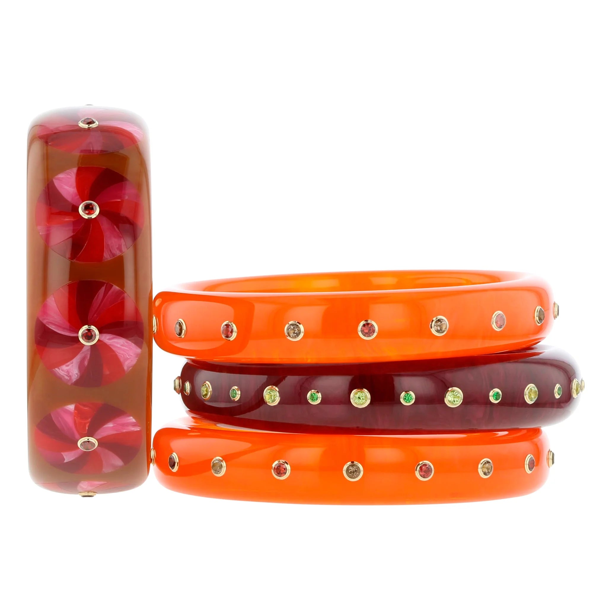 Evelyn Bangle | Cheerful orange bakelite bangle with stones.