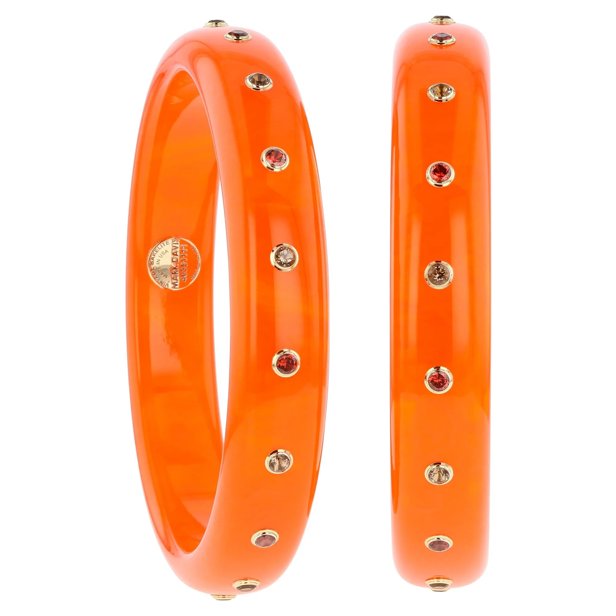 Evelyn Bangle | Cheerful orange bakelite bangle with stones.