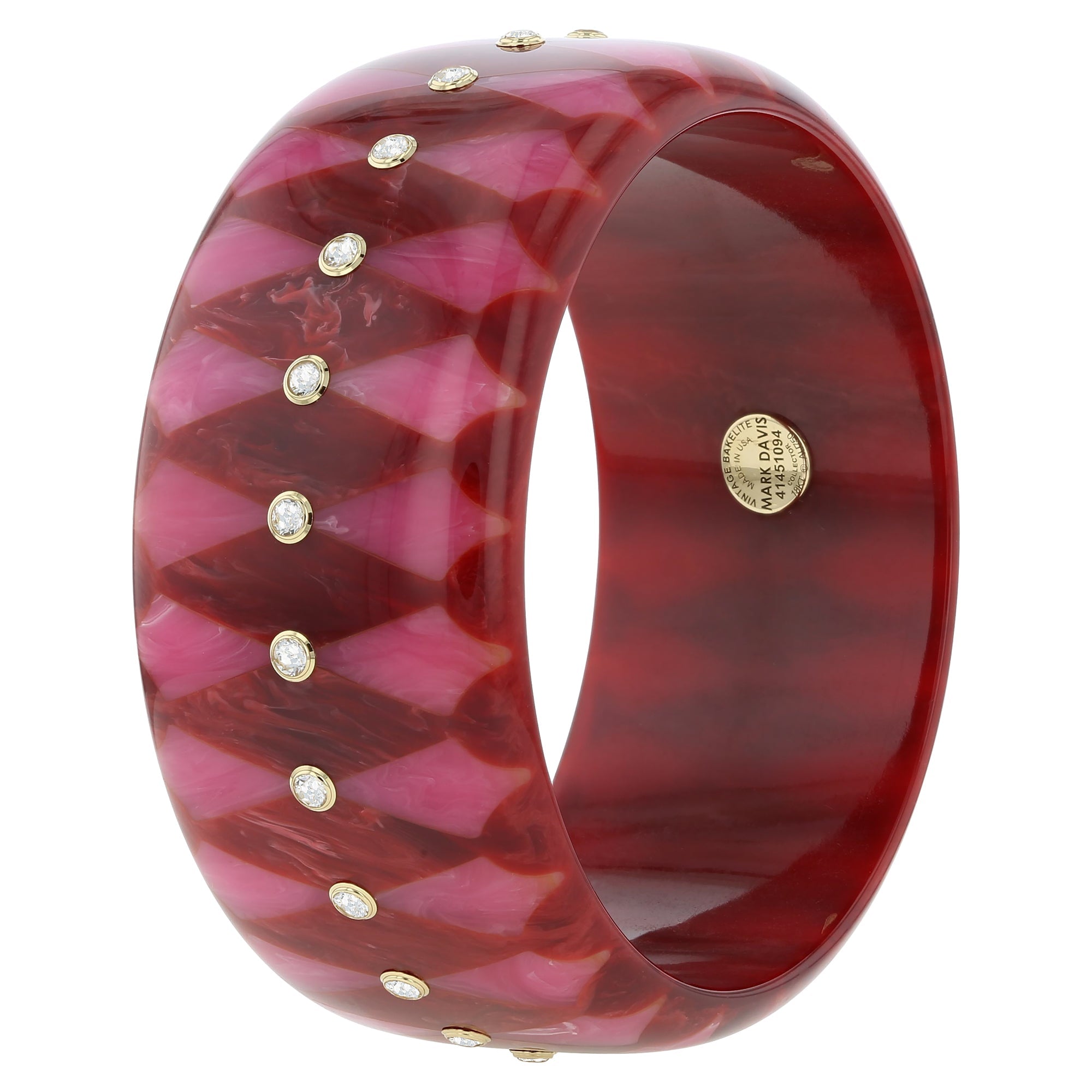 Harriet Bangle | Marbled Burgundy Bakelite With Inlay And Stones.