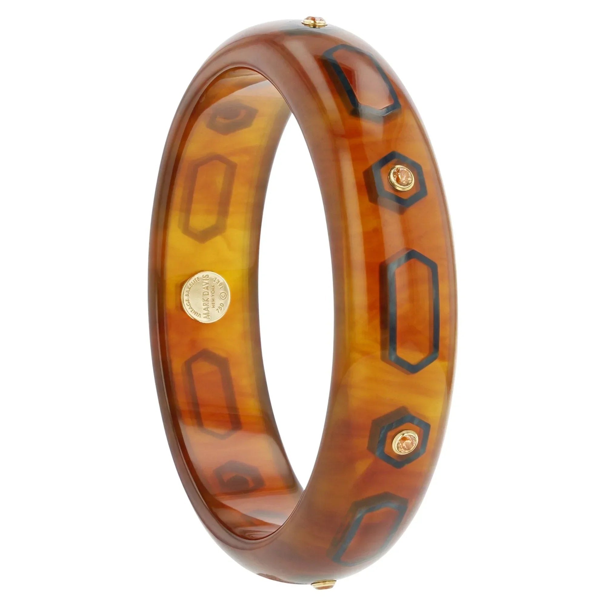 Helena Bangle | Bakelite bangle with inlay and spessartite garnet stones.