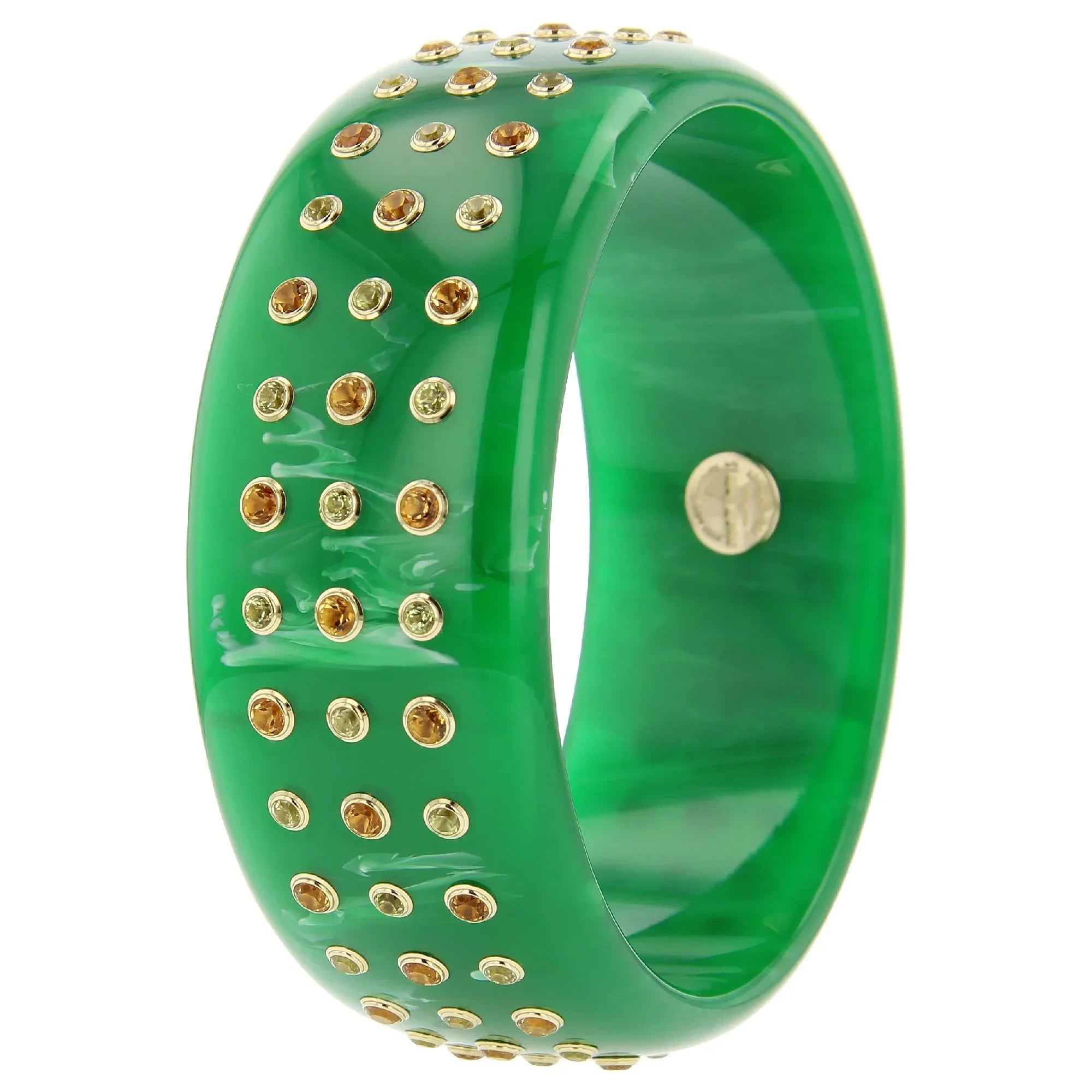 Iris III Bangle | Emerald green bakelite bangle with stones.