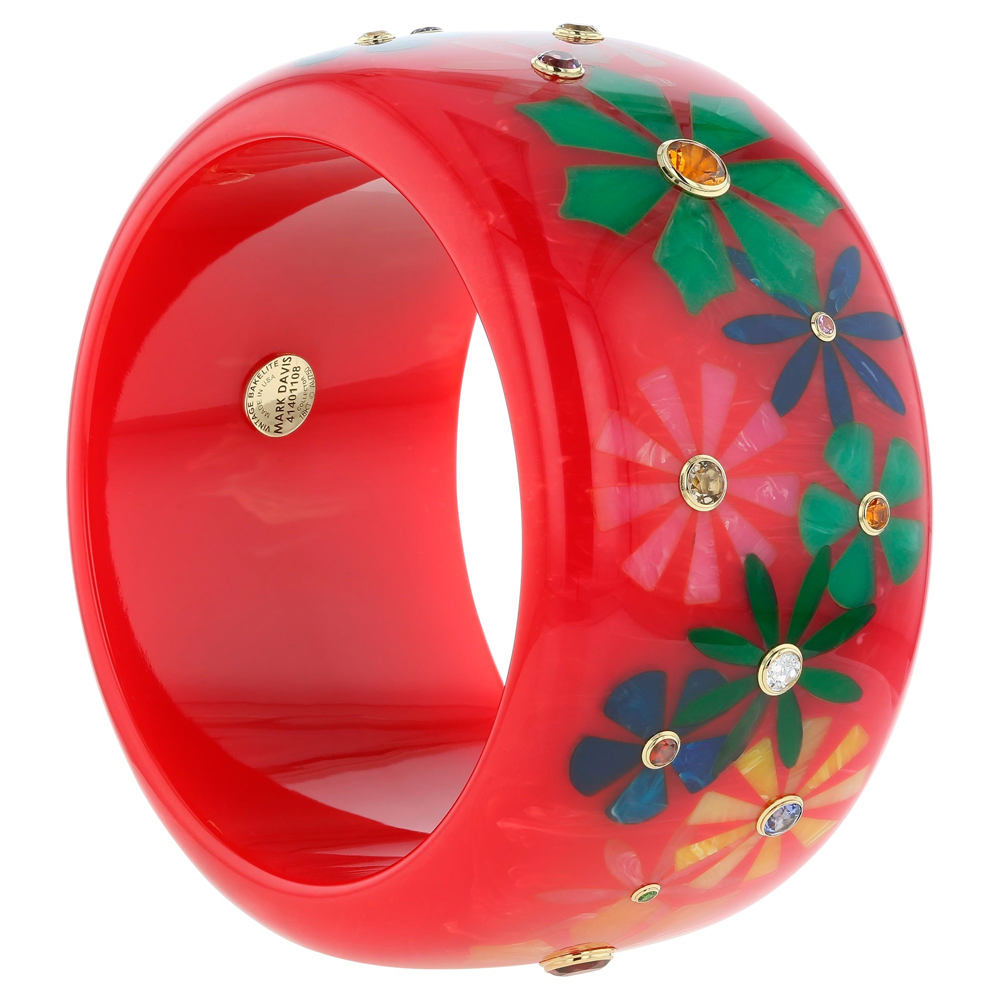 June Bangle | Bakelite With Inlay And Stones.