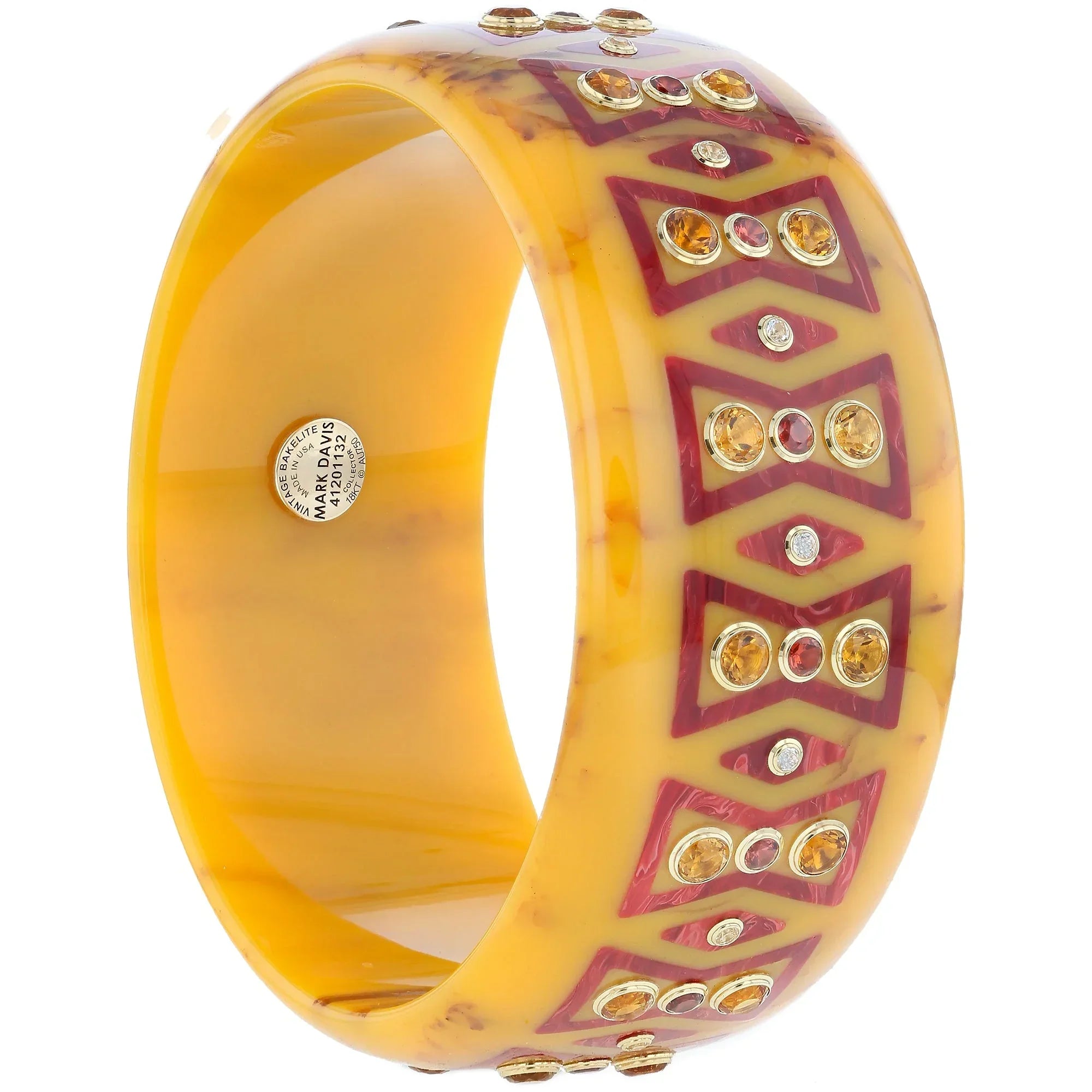 Kalina Bangle | Bakelite with bow pattern inlay and stones.