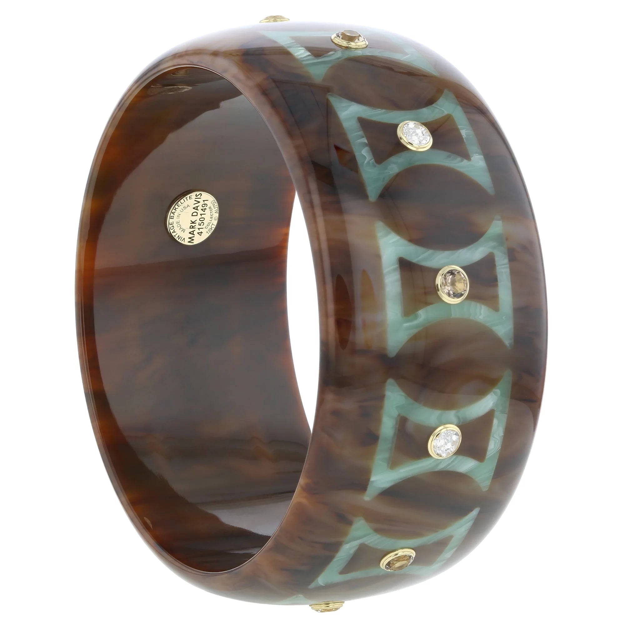 Kara Bangle | Bakelite With Hourglass Shape Inlay And Stones.