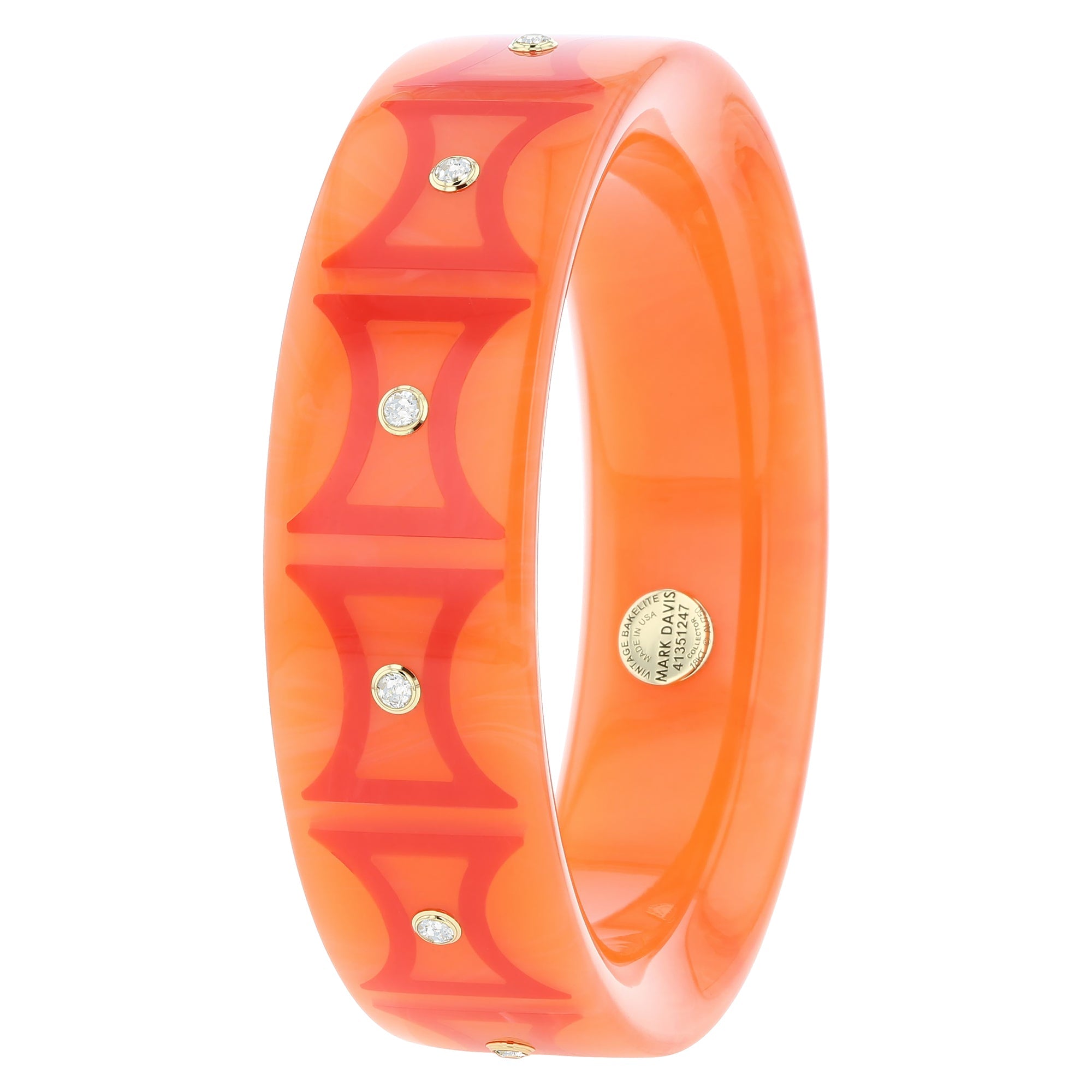 Kara Bangle | Warm Orange Bakelite With Inlay And Stones.