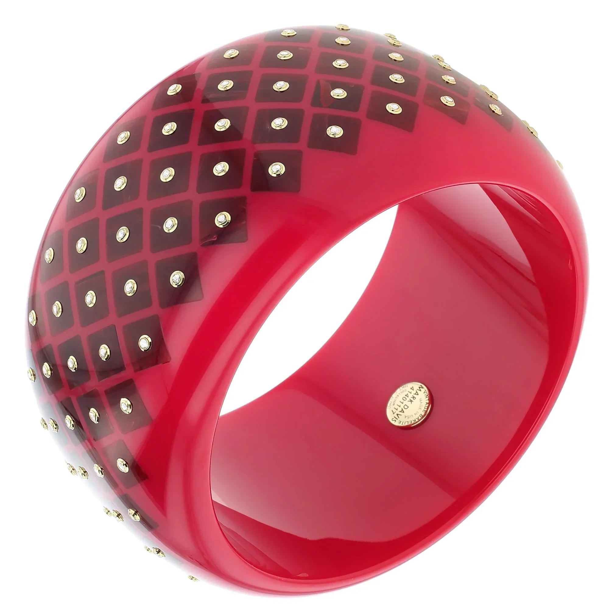 Kavi Bangle | Rich red bakelite with inlay and stones.