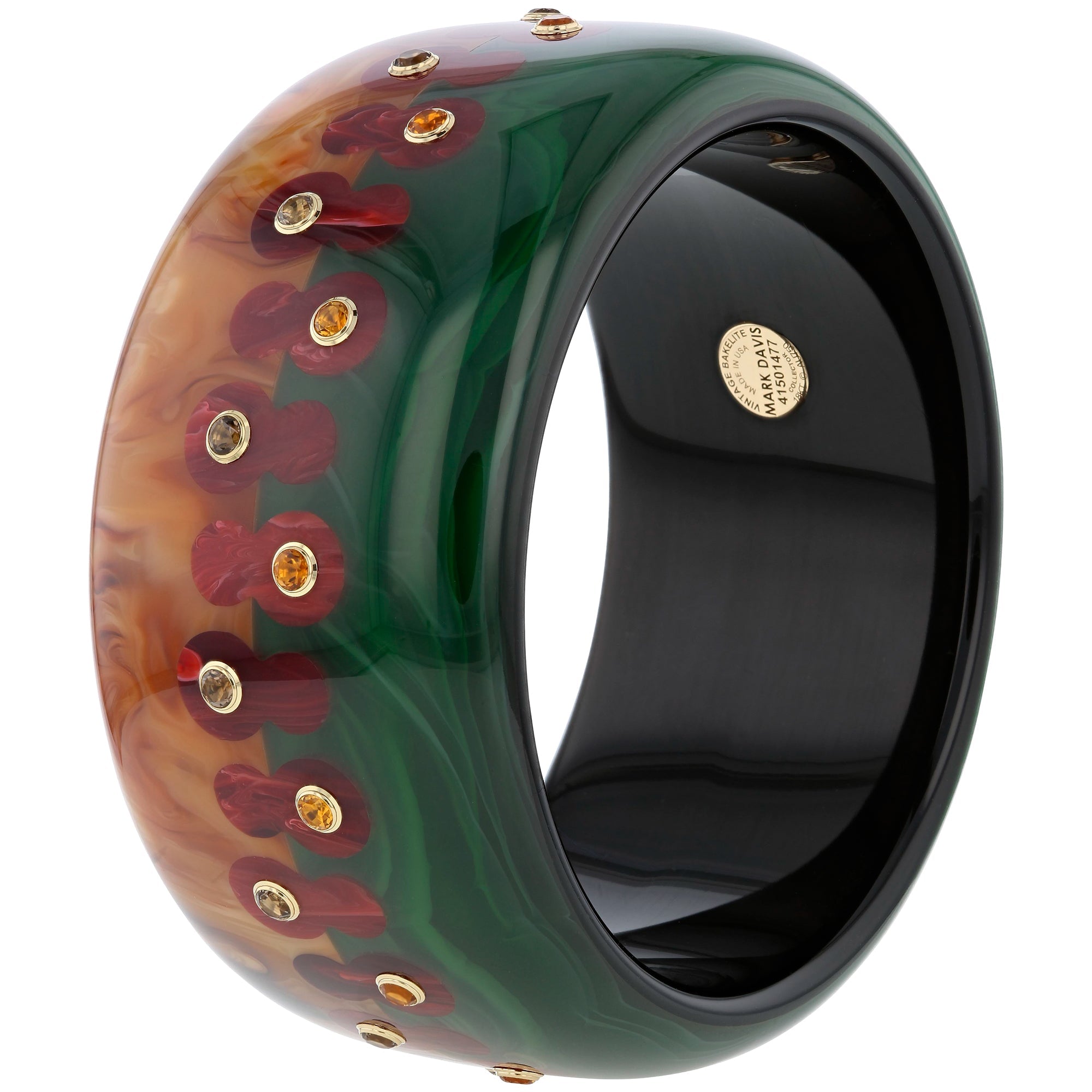 Kenny Bangles | Bi-color bakelite bangle with inlay and stones.