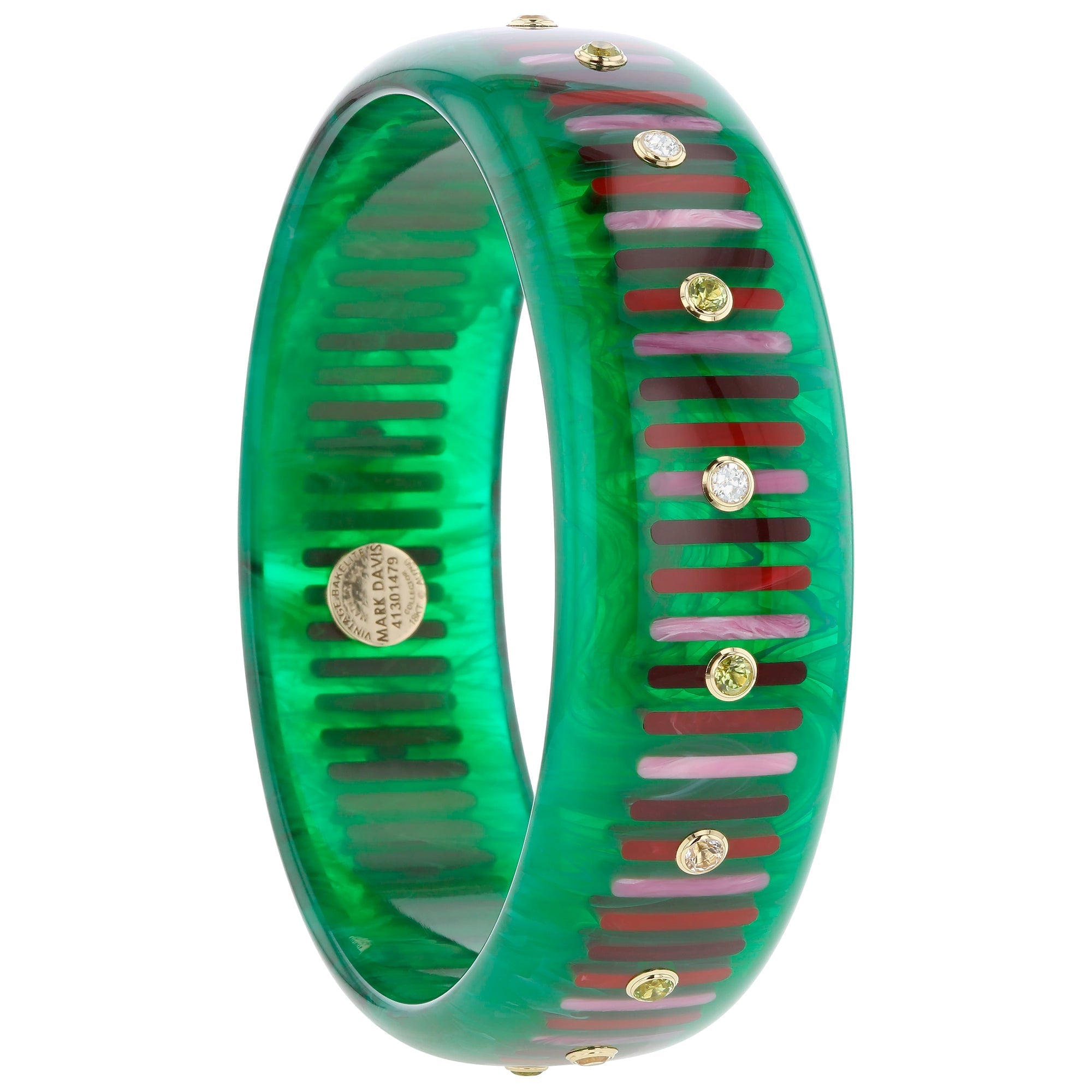 Lenora Bangle | Bakelite bangle with inlay stripes and stones