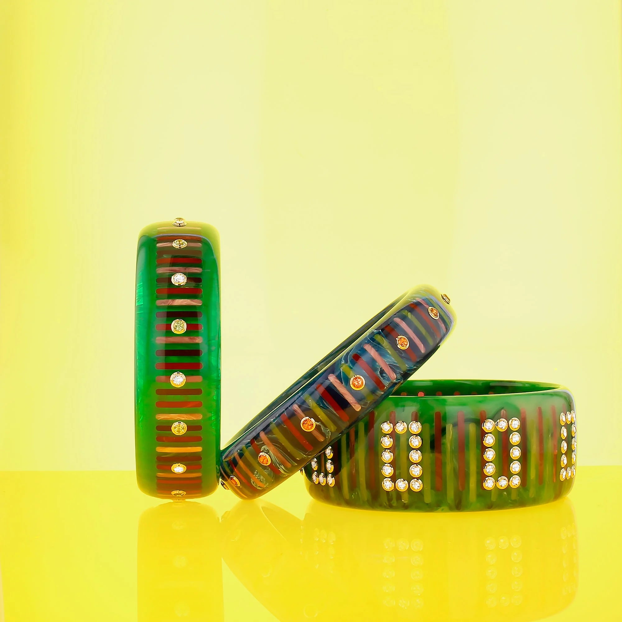 Lenora Bangle | Bakelite with inlay stripes and stones