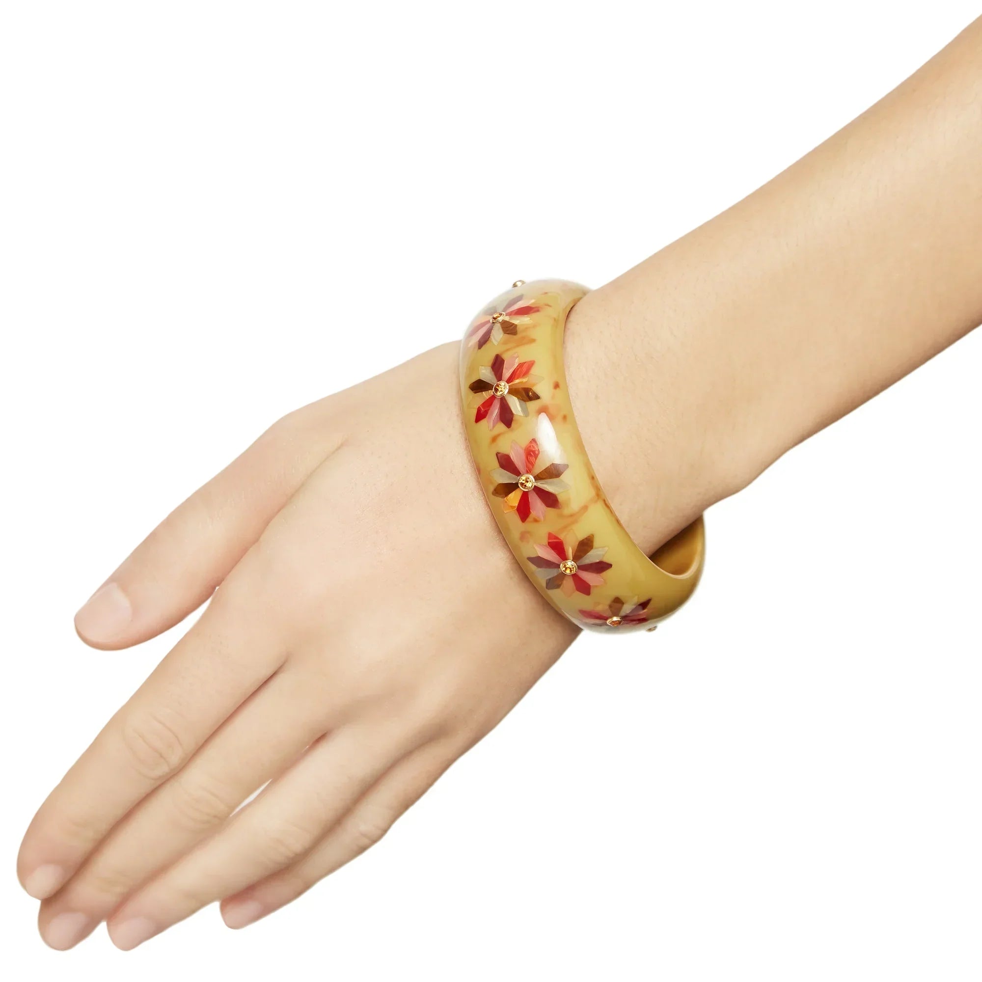 Maren Bangle | Bakelite bangle with inlaid blossoms and stones.