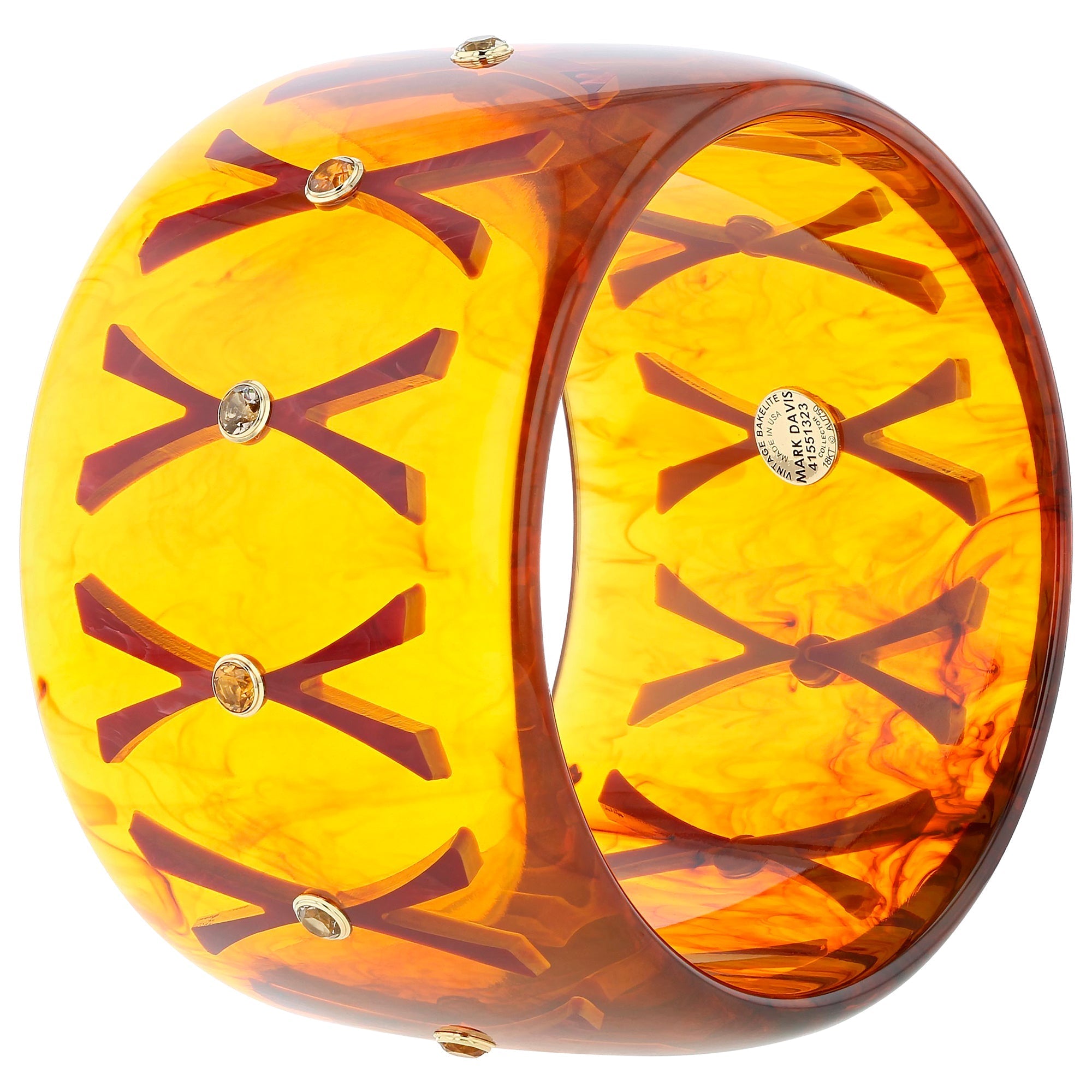 Martina Bangle | Bakelite bangle with X pattern inlay and stones.