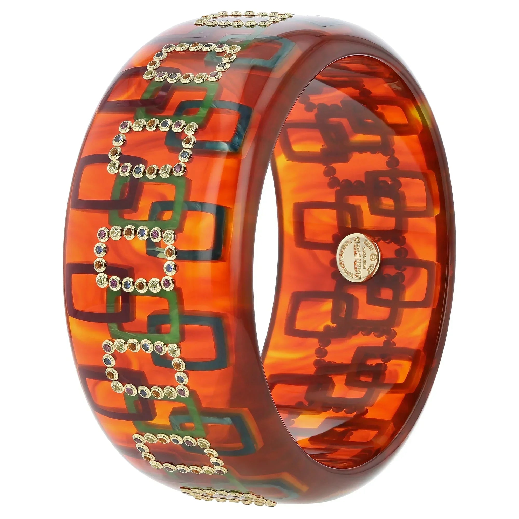 Milana Remi Bangle | Bakelite bangle with inlaid rectangles and stones.