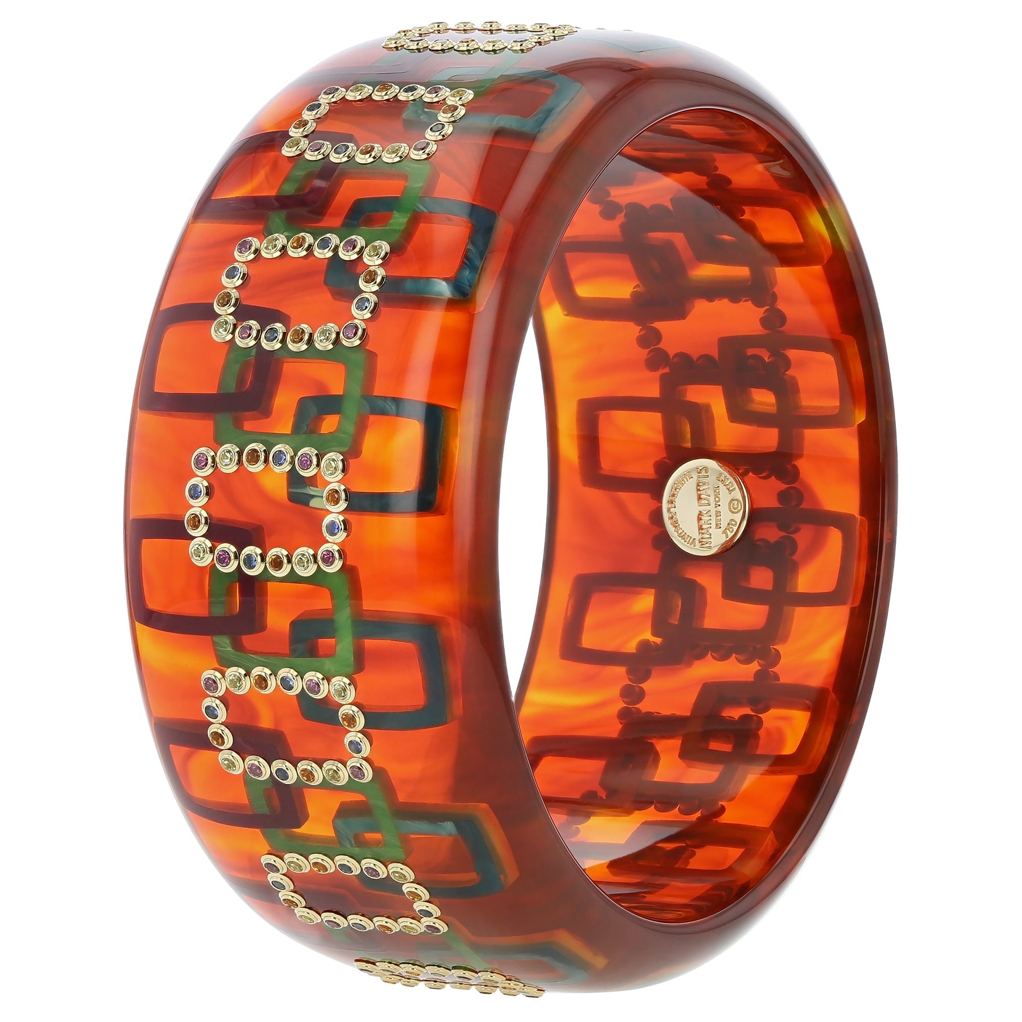 Milana Remi Bangle | Bakelite bangle with inlaid rectangles and stones.