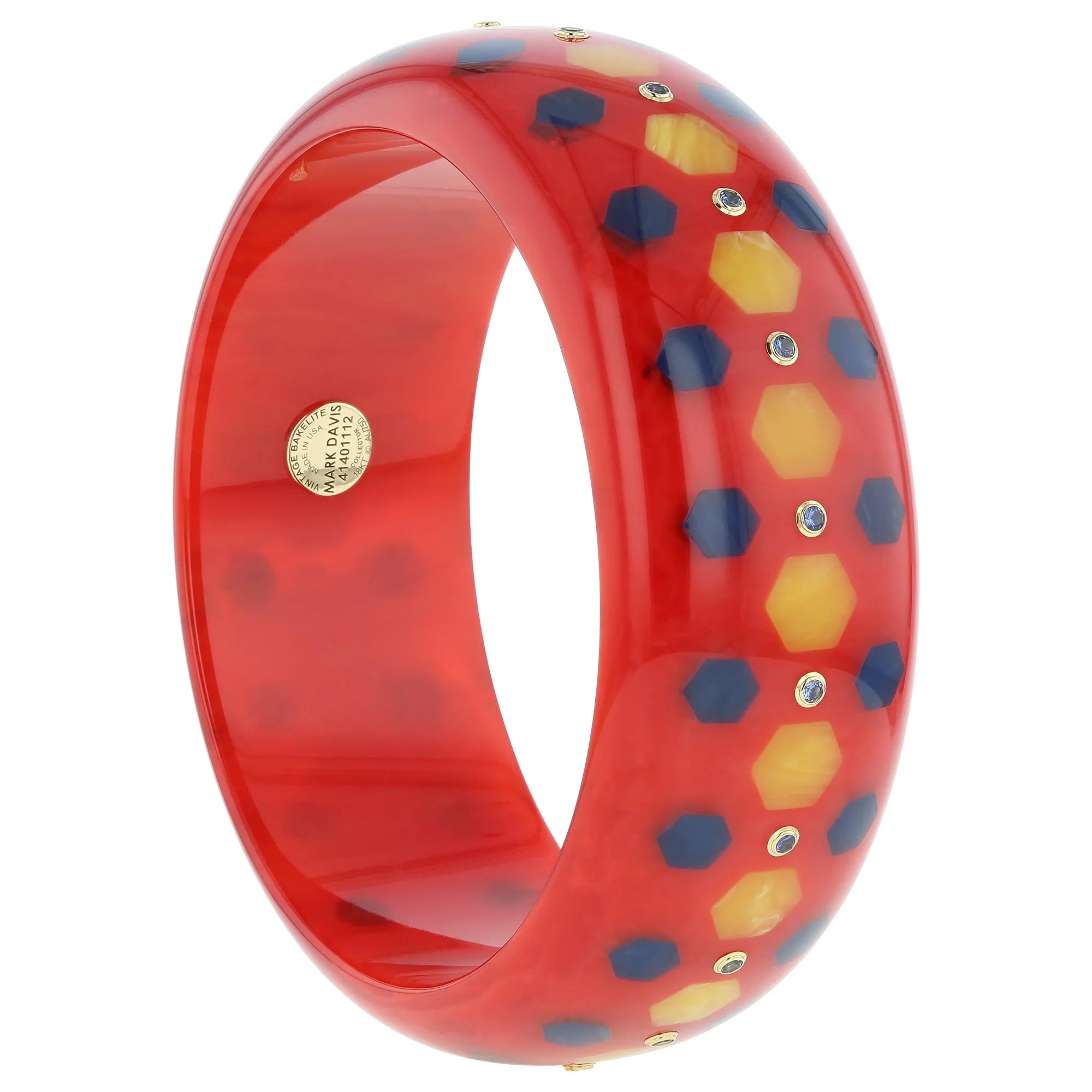 Mirabel Bangle | Vivid red bakelite with inlay and stones.