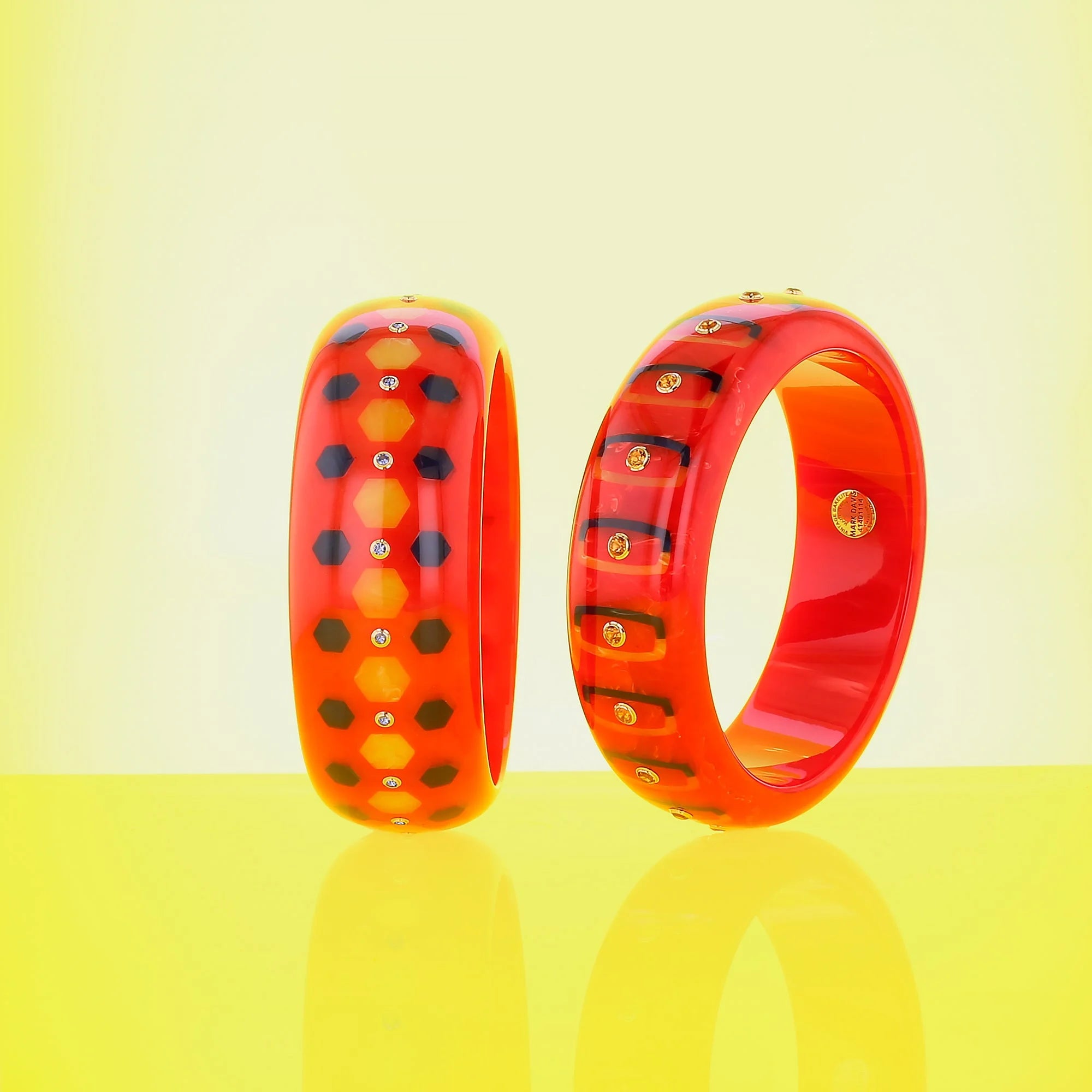 Mirabel Bangle | Vivid red bakelite with inlay and stones.