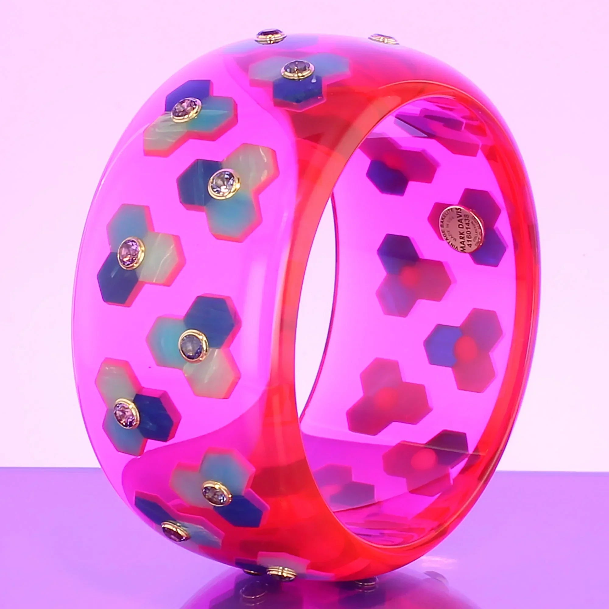 Molly Bangle | Pink Prystal bakelite with inlay and stones.