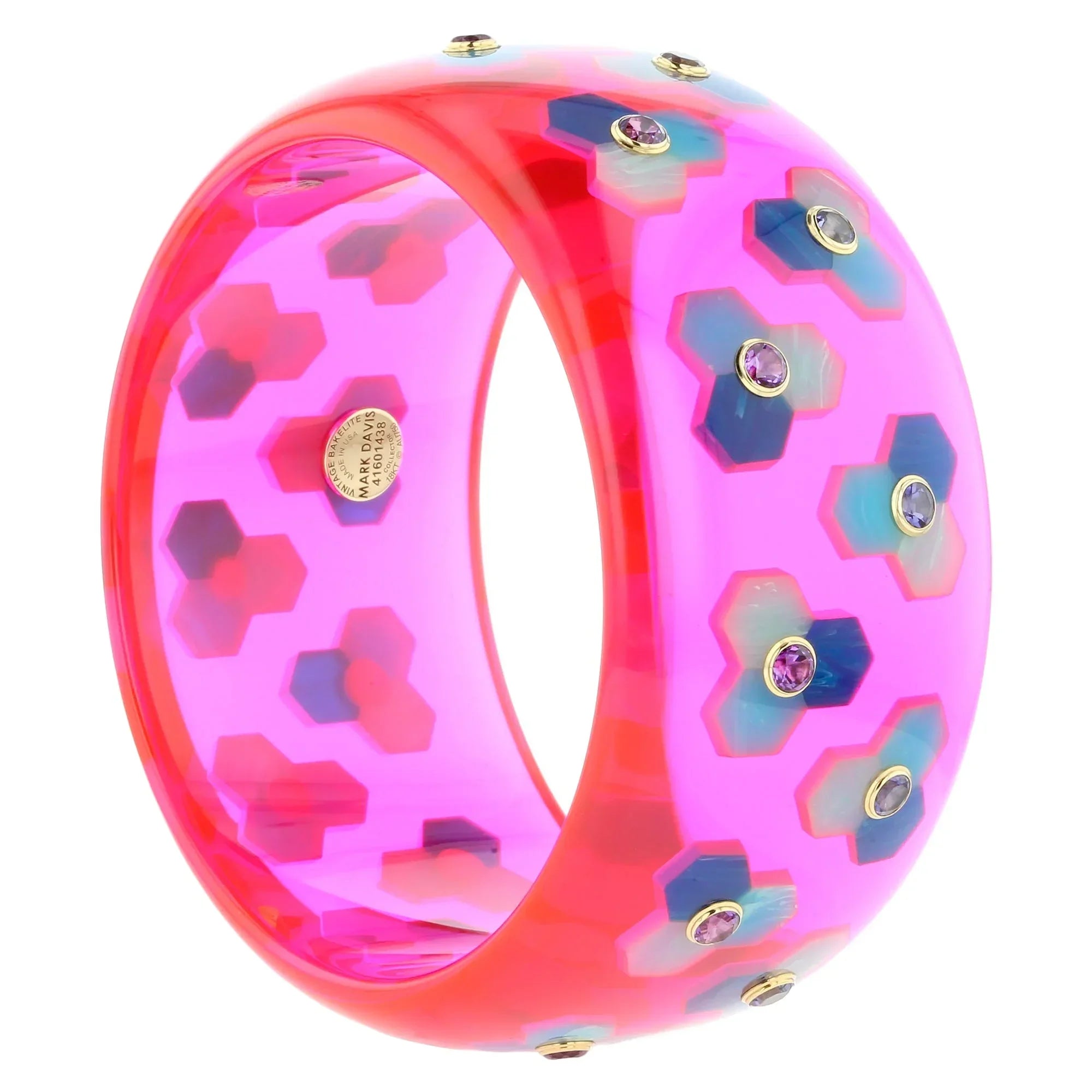 Molly Bangle | Pink Prystal bakelite with inlay and stones.