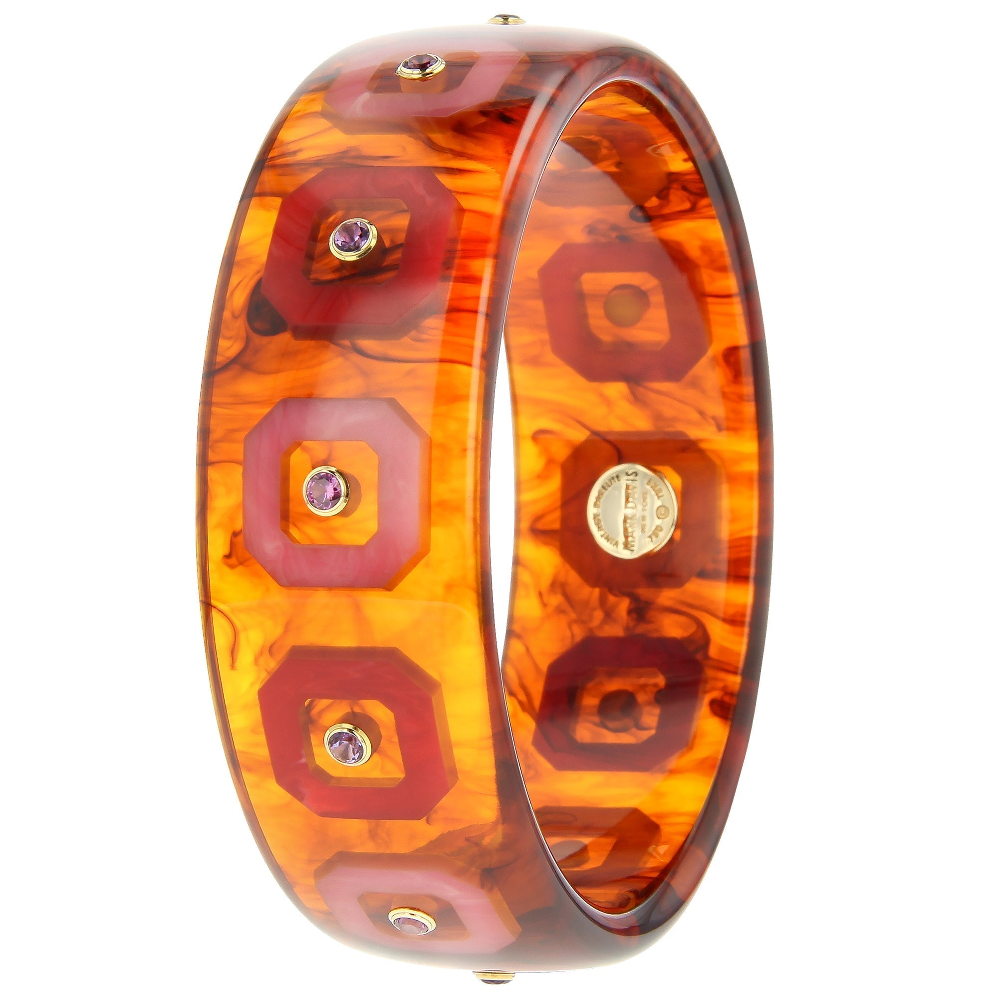 Octavia Bangle | Bakelite bangle with inlaid cut-corner squares and stones.