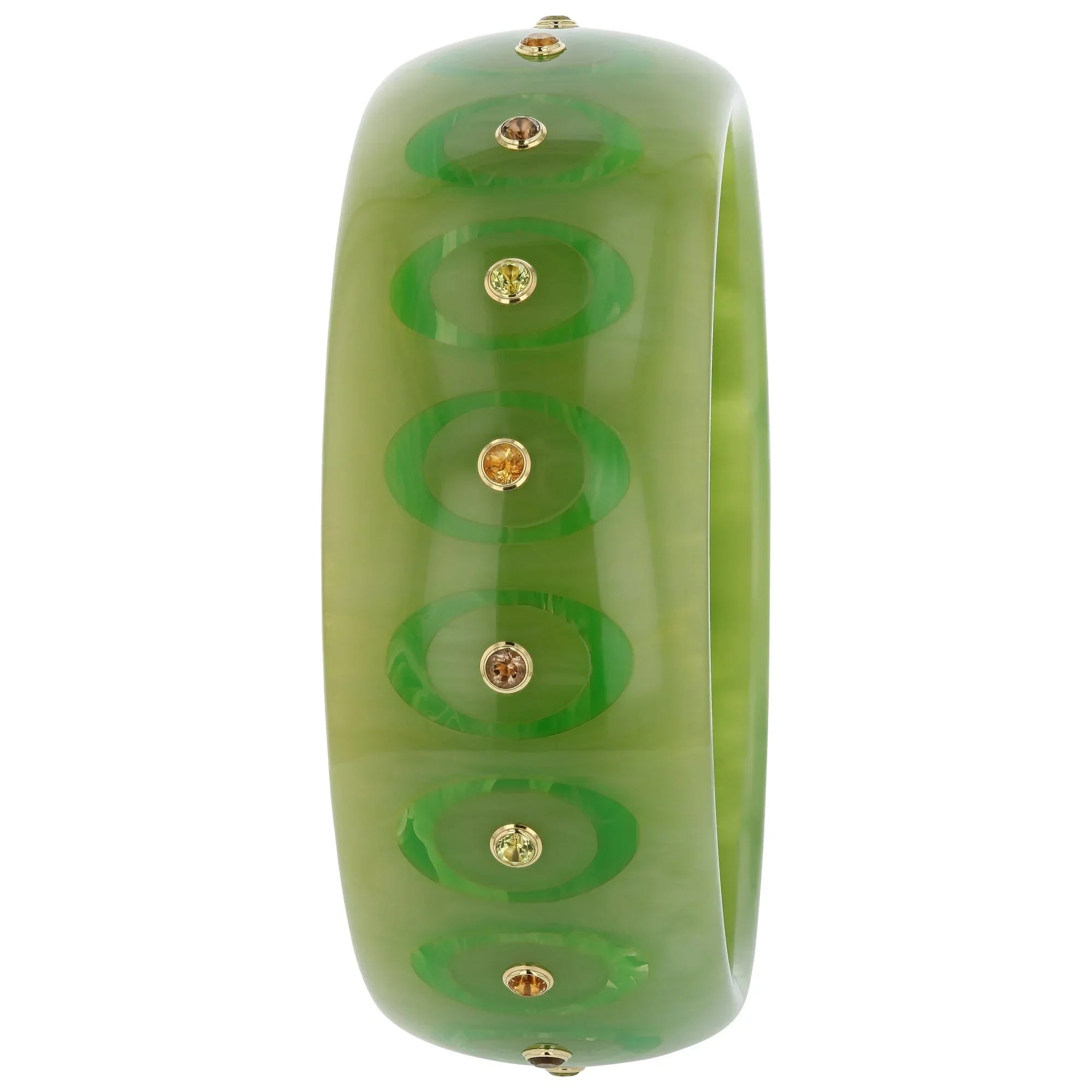 Olive Bangle | Moss green bakelite bangle with inlay and stones.