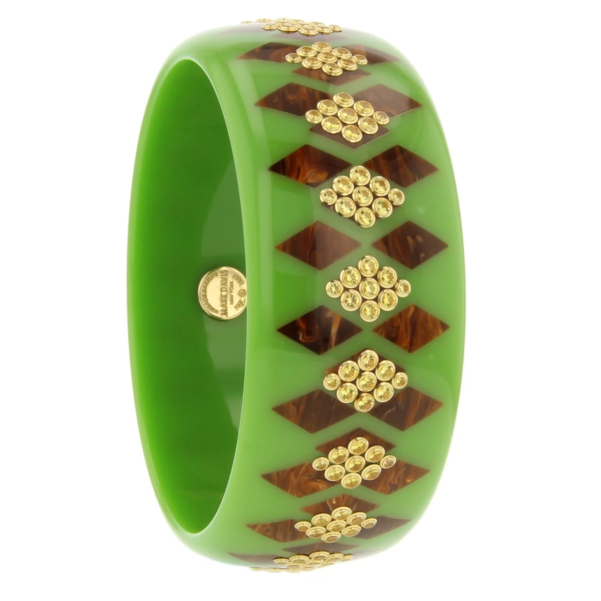 Penelope Faith Bangle | Bakelite bangle with an inlaid harlequin pattern and stones.