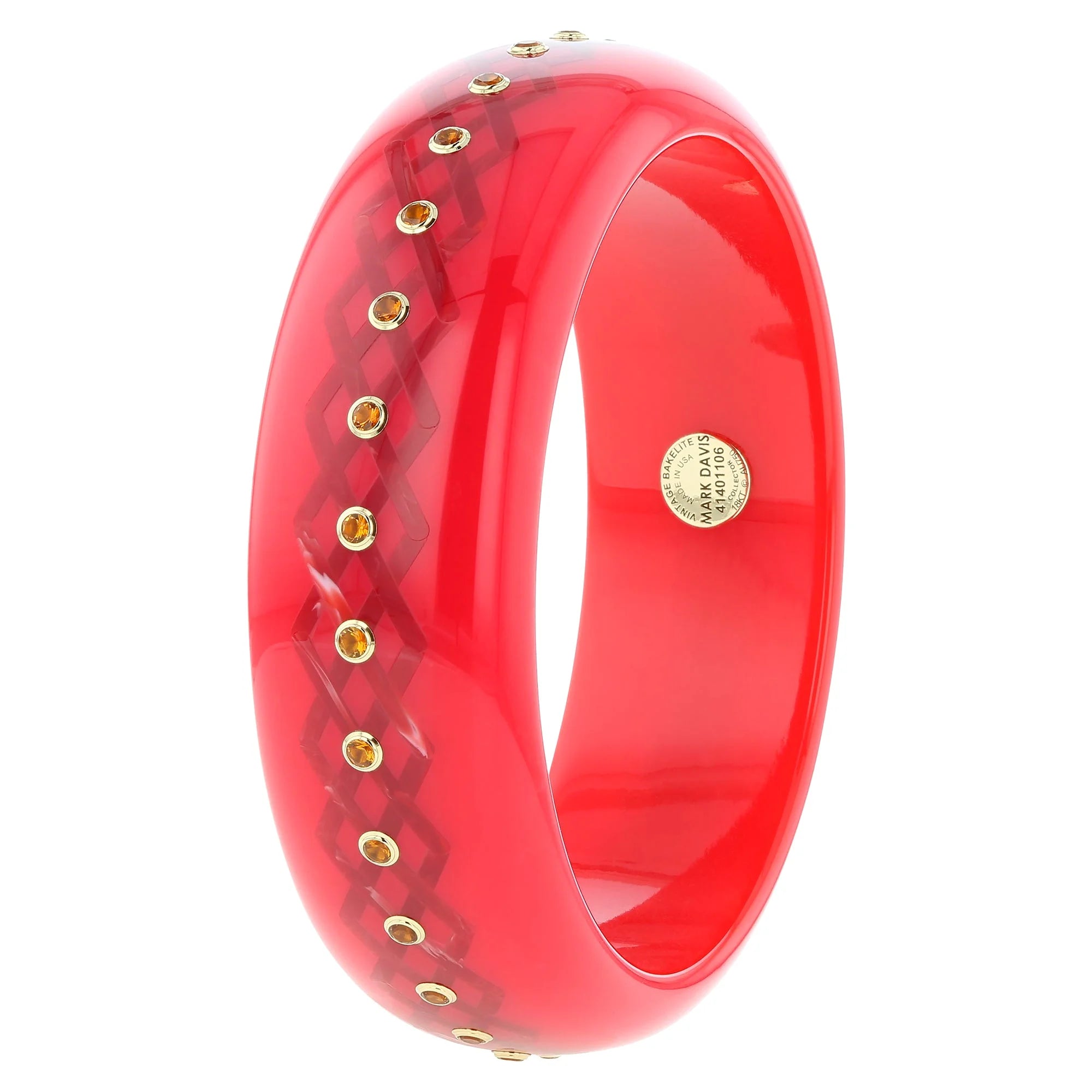 Presley Bangle | Bakelite bangle with overlapping diamond pattern inlay and stones.