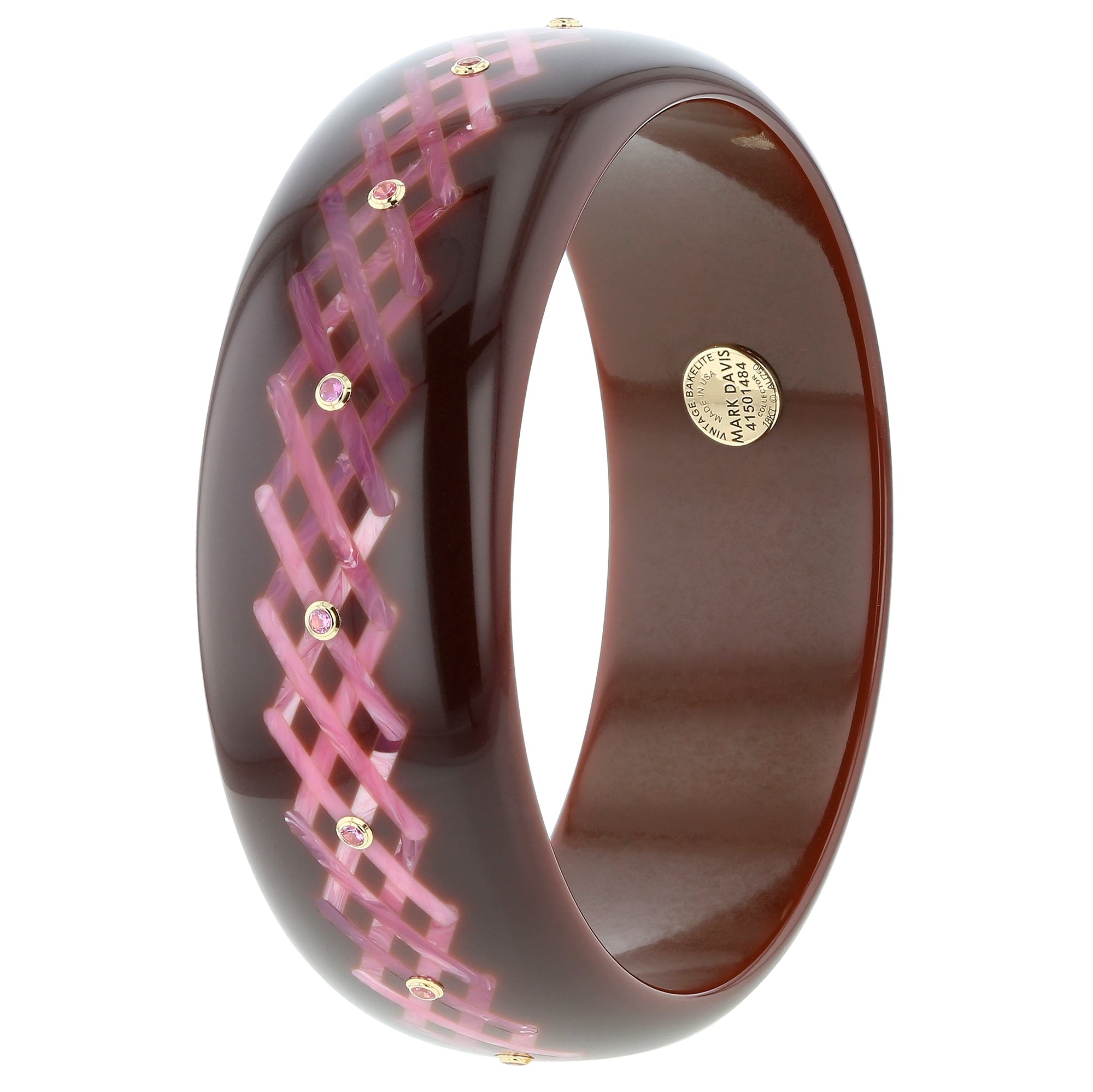 Presley Bangle | Deep brown bakelite bangle with inlay and stones.