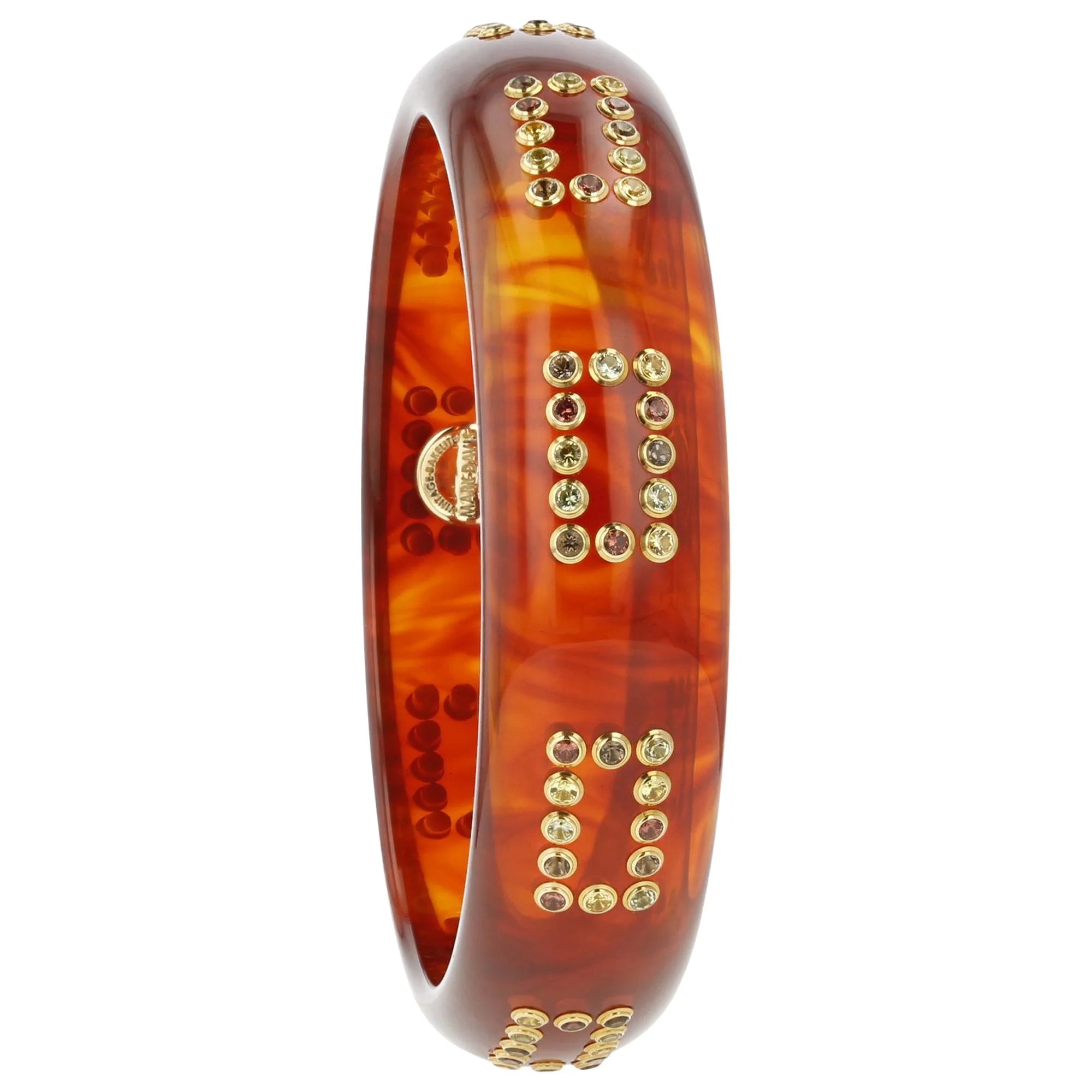 Remi Bangle | Burnt orange bakelite bangle with stones.