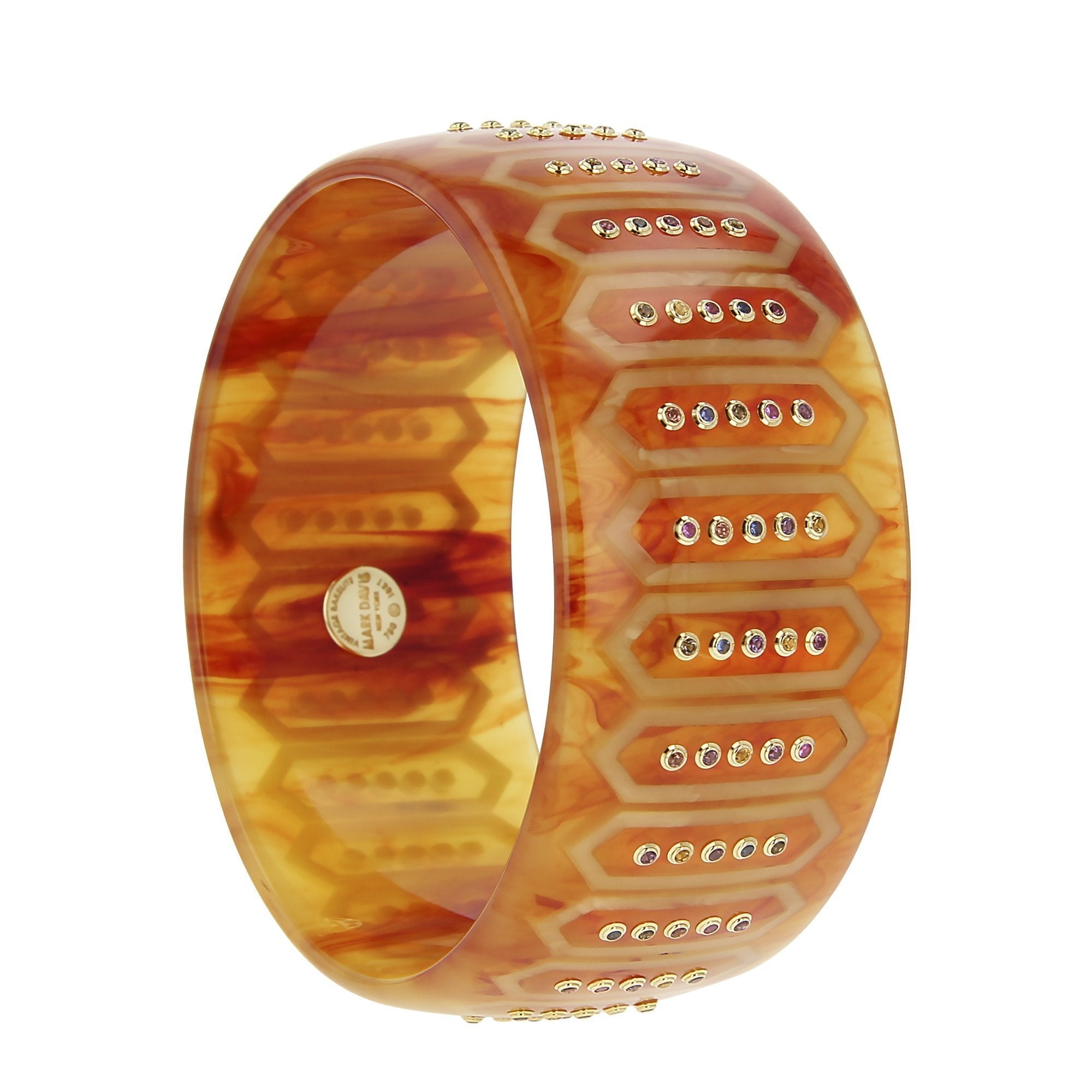 Sabrina Bangle | Bakelite bangle with an inlaid geometric frame pattern and stones.