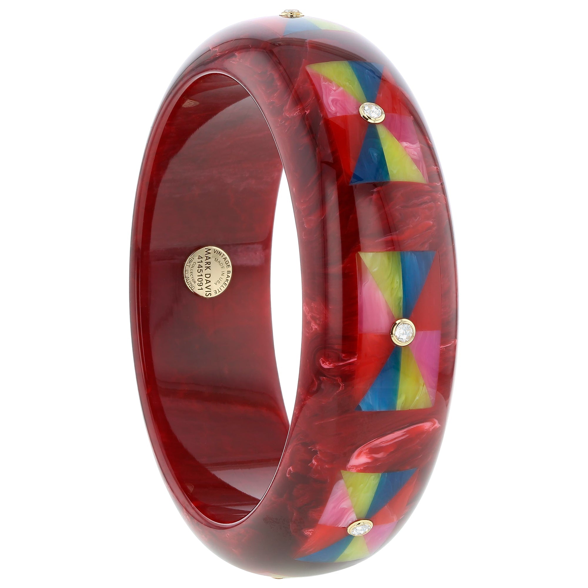 Sawyer Bangle | Burgundy bakelite bangle with inlay and stones.